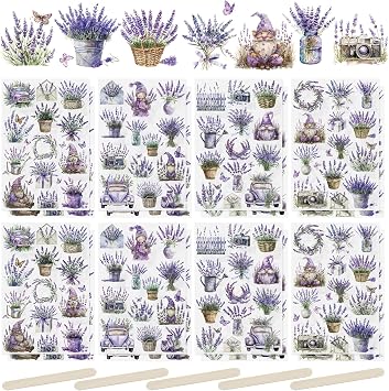 WANDIC 16 Sheets Rub On Transfer Sticker, Purple Lavender Stickers for DIY Scrapbooking Photo Albums furniture,5.9 * 3.9in