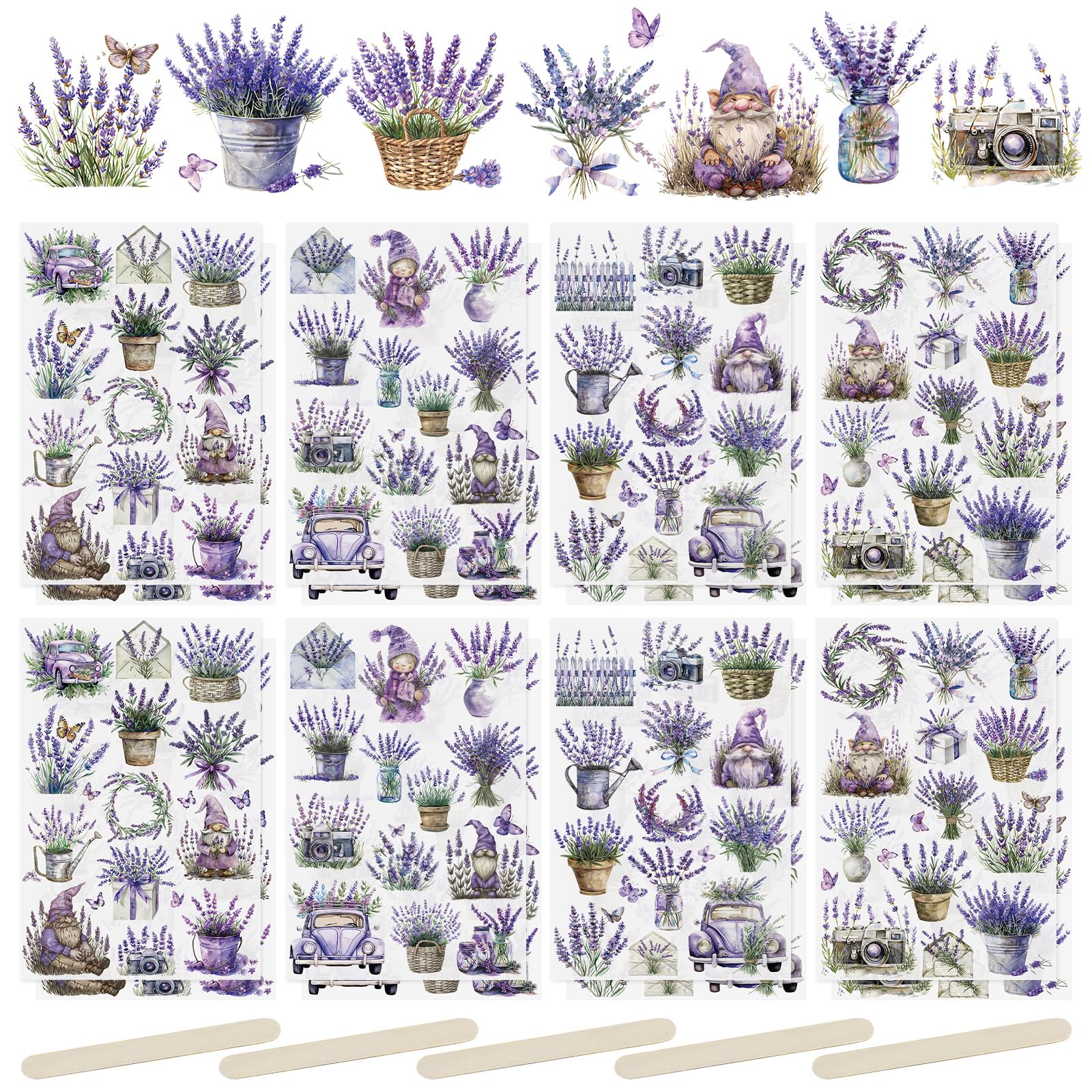 WANDIC 16 Sheets Rub On Transfer Sticker, Purple Lavender Stickers for DIY Scrapbooking Photo Albums furniture,5.9 * 3.9in โ image 1