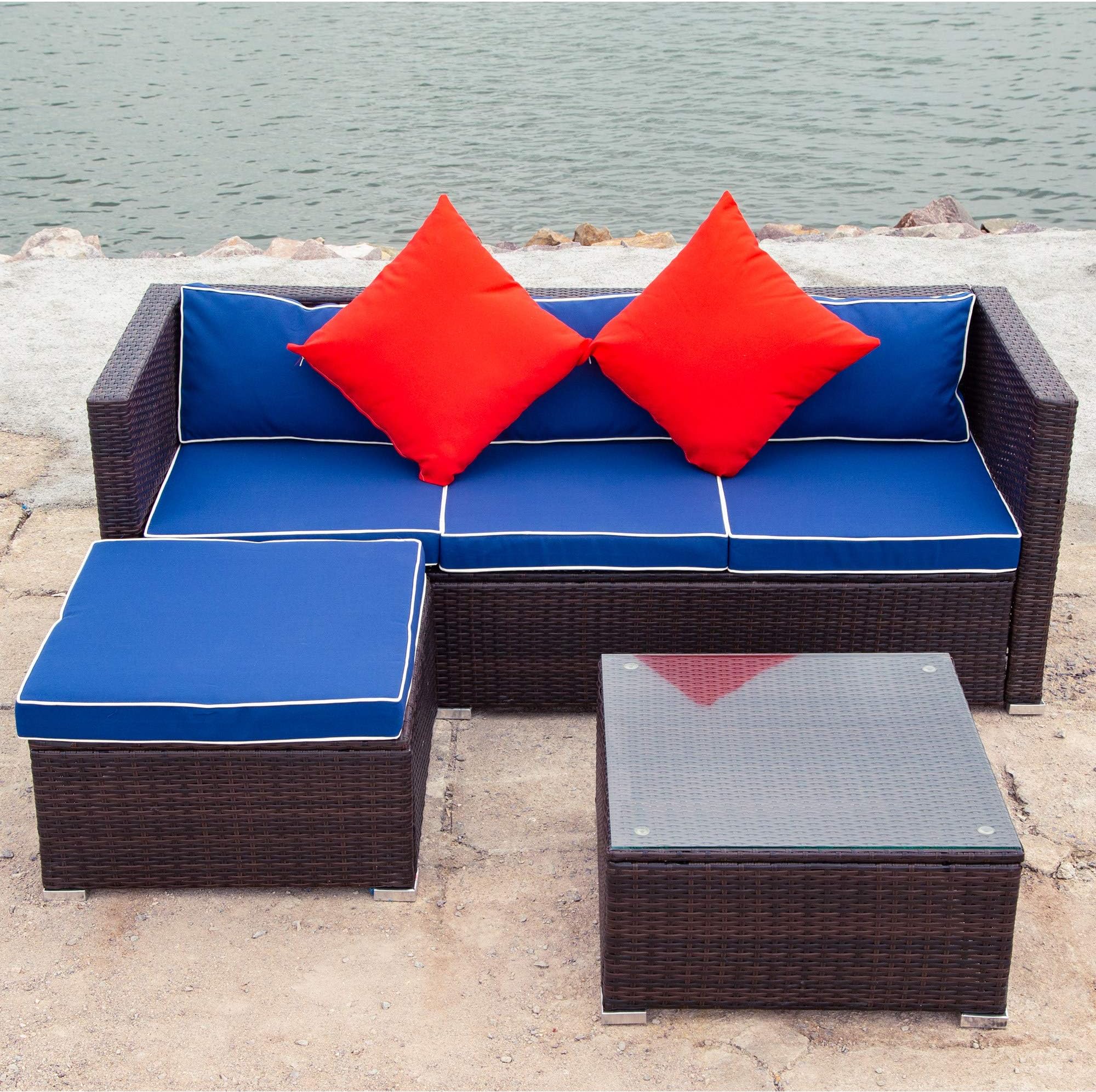 MAFOROB Patio Furniture Sets Outdoor Sectional Sofa Wicker Rattan Couch with Coffee Table for Garden Poolside Backyard & Deck, Blue