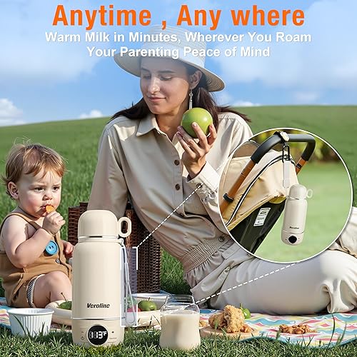 Miniatura 2 de Calentador de biberones portátil para viajes, calentador de leche de 13.5 oz para bebé en movimiento