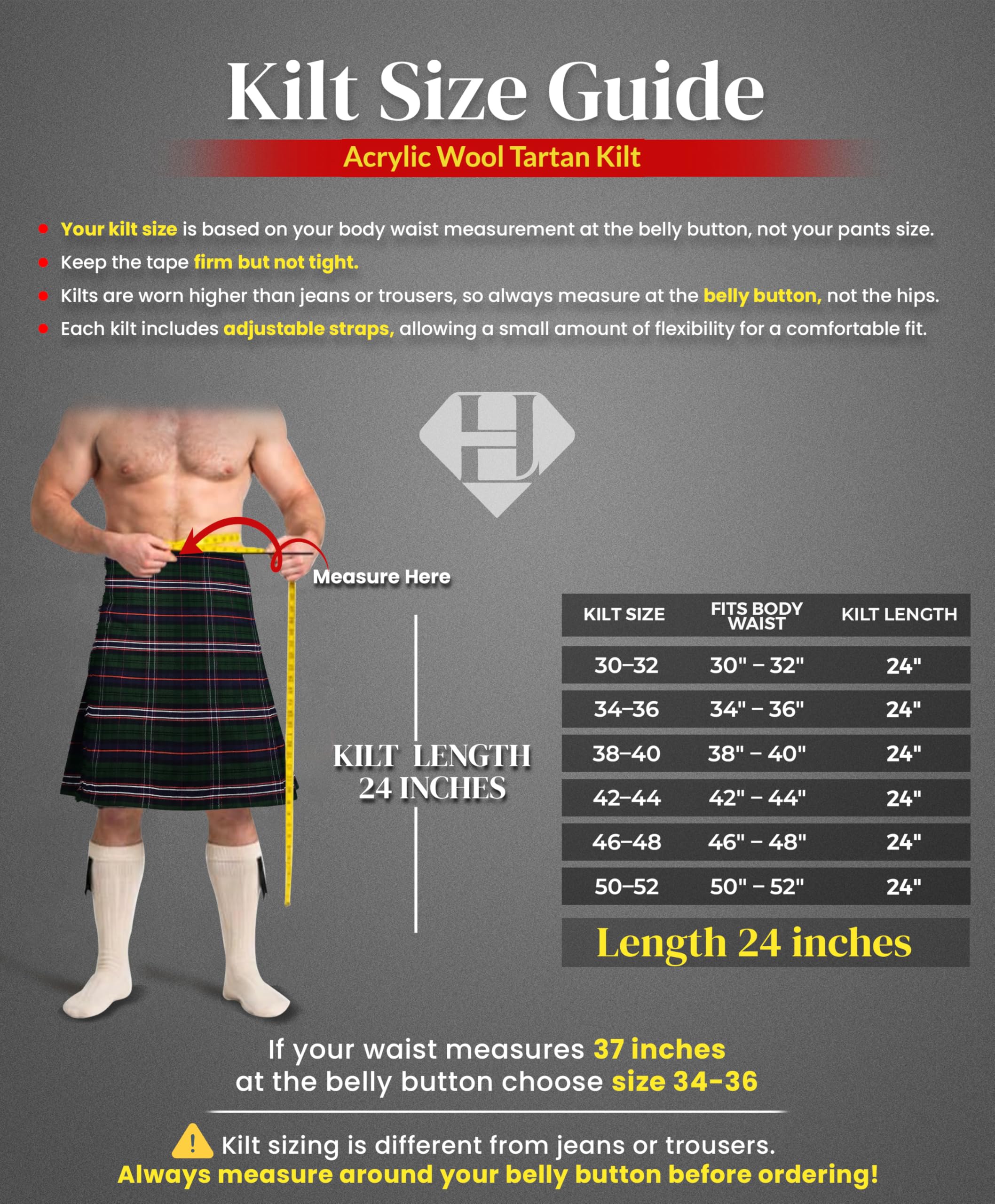 Kilt da Uomo Tradizionale Scozzese Scozzese, 4,5 m, 473 g, in Lana acrilica di Alta qualità