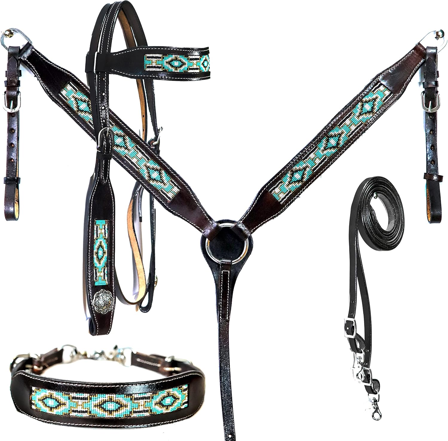 ME Enterprises 4 Piece Multi Design Beaded Western Premium Leather