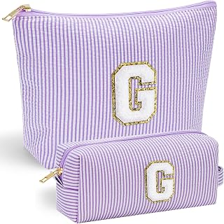 YOOLIFE Personalized Cute Purple Initial Cosmetic Makeup Pouch - Make Up Toiletry Bag for Her Mom Teacher Friend Girlfriend Wife Birthday Gifts