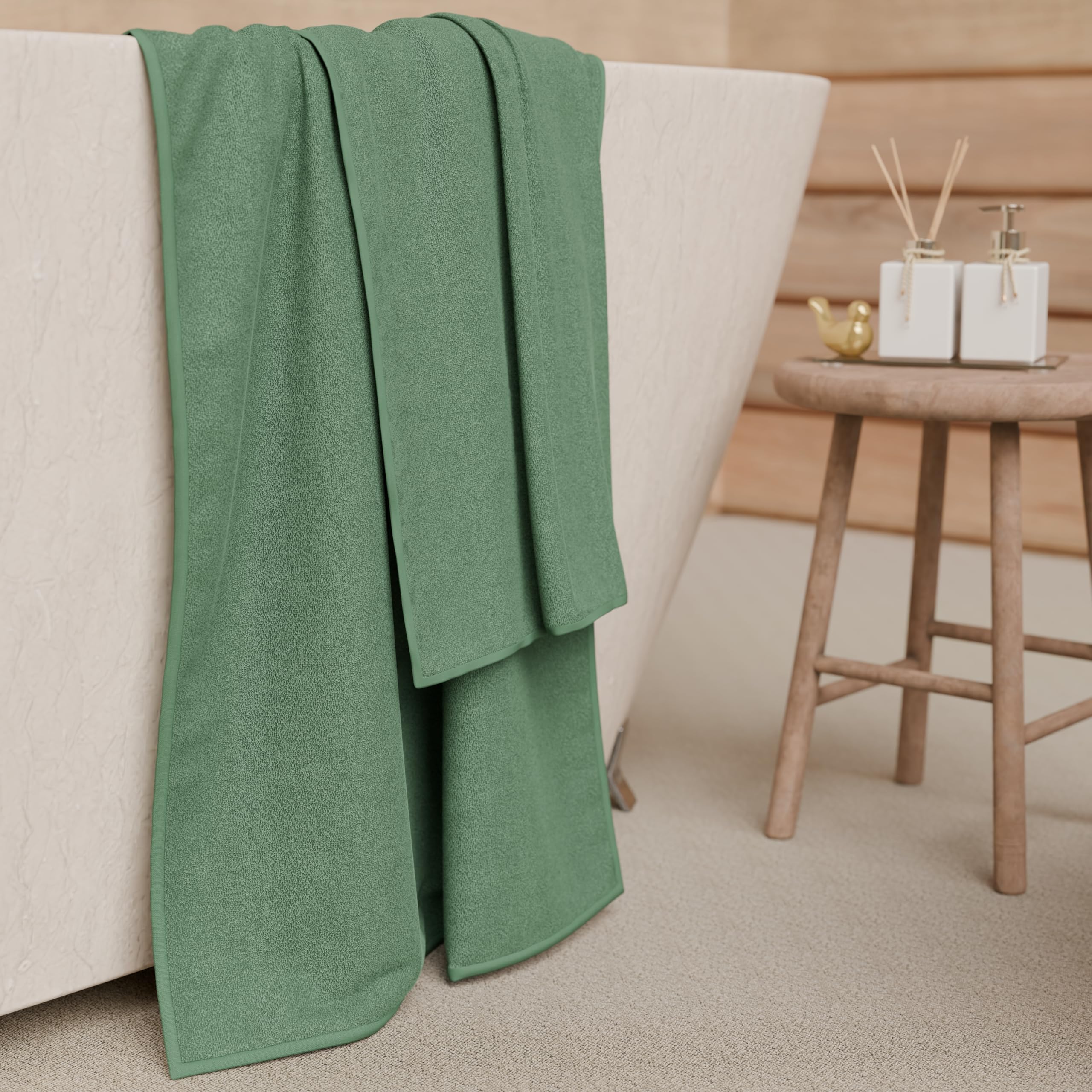 PETTI Artigiani Italiani - 100% Cotton Terry Bath Towels, 1+1 Towel Set, 2 Pieces 1 Face Towel and 1 Hand Towel, Sage Green Towels - Image 3