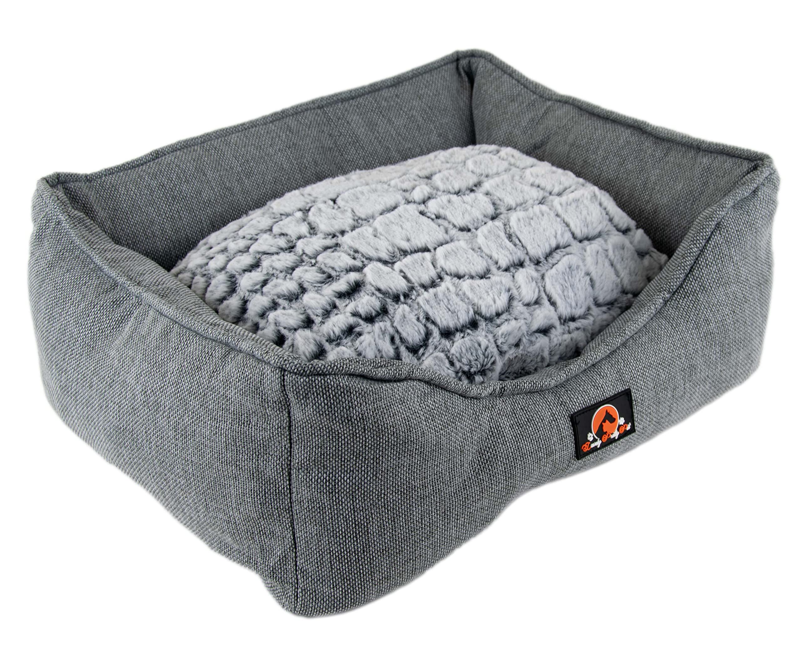 Pawstrip Hundebett – Weiches Plüschbett, Quadratisch, Mit Memory-Foam & Rutschfester Unterseite