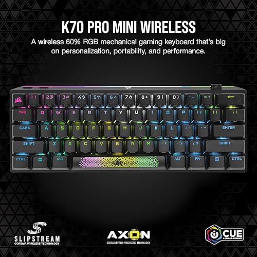 Miniatura 2 de Corsair K70 PRO MINI Teclado mecánico inalámbrico RGB 60 para juegos sub-1 ms más rápido interruptores rojos CHERRY MX marco de aluminio teclas PBT