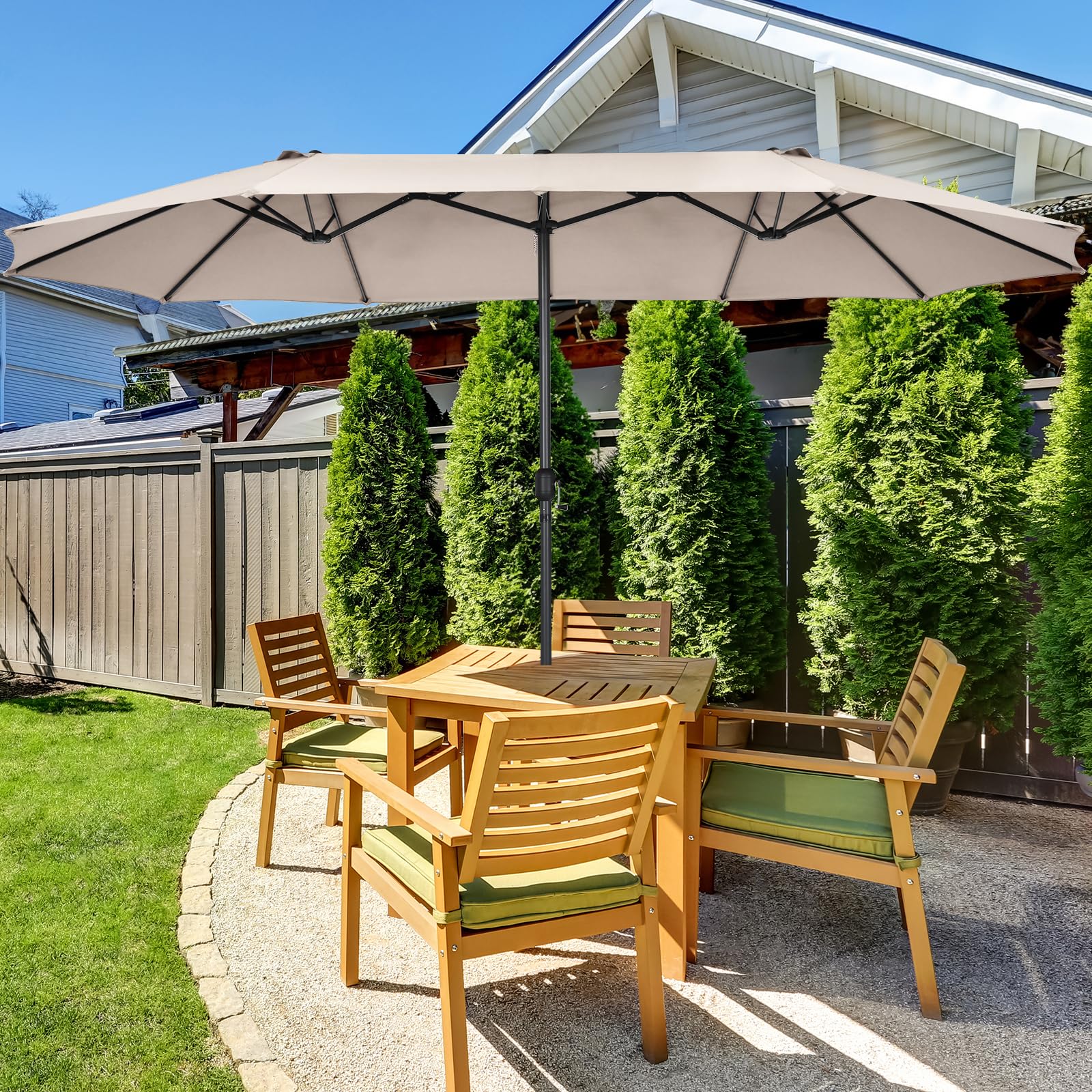 RELAX4LIFE Ombrellone Doppio da Giardino, Ombrellone da Balcone con Manovella, Parasole Impermeabile per Giardino, Patio, Coltile e Terrazza (Beige, 470 x 280 cm)