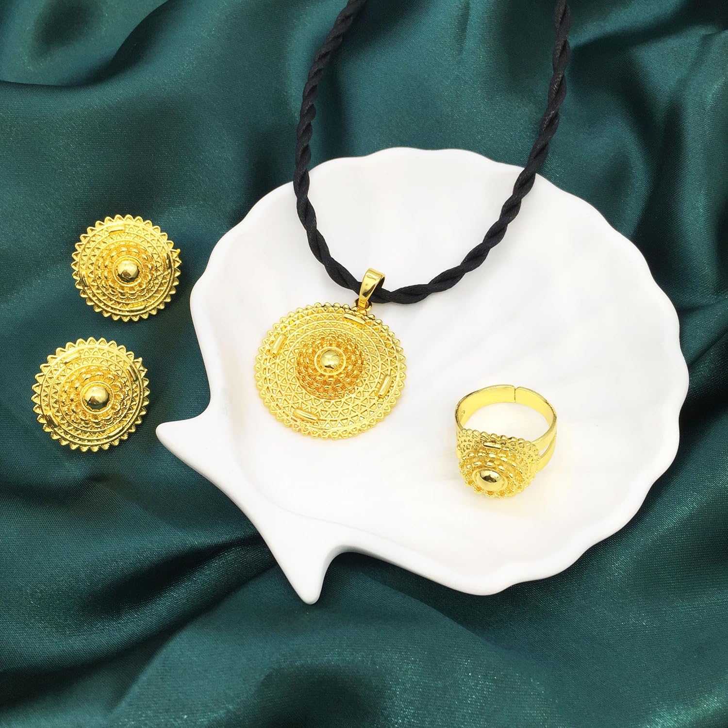 Ethiopian Ethnic Jewelry Sets Black Rope Earrings Ring African - Eritrean Jewelry Set for Women - Engaged Accessories for Women Ethiopia