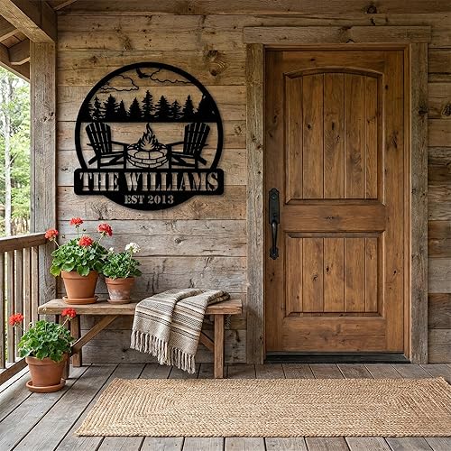 Miniatura 6 de Customizable Metal Sign for Your Perfect Mountain Getaway - Featuring Fire Pit and Scenic View, Personalized Family Badge with Fire Pit - Create