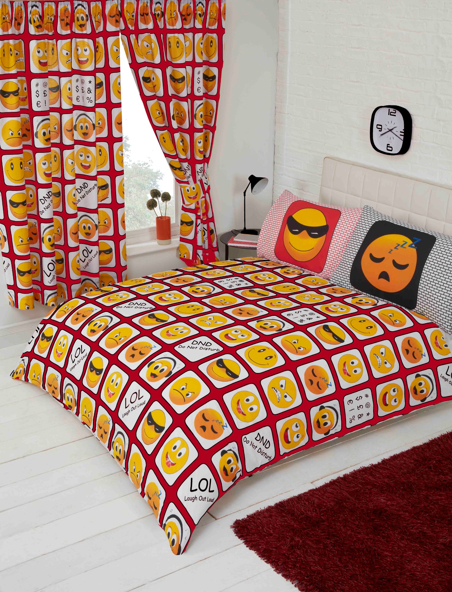 My Home Red/Yellow Double Bed Emotions Duvet/Quilt Cover Bedding Set, By Expression Smiley Sad Faces Emoji Emoticon Snooze Hashtag Lol Do Not Disturb, Black White