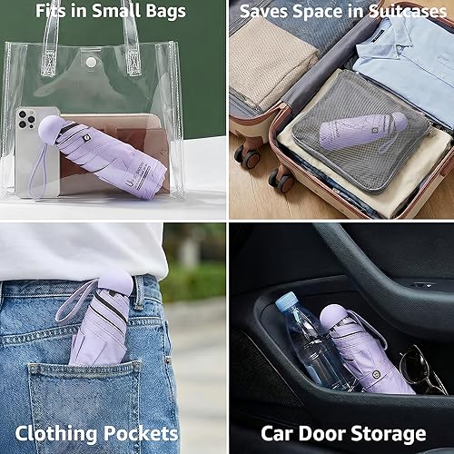 Miniatura 3 de BAODINI Mini paraguas de viaje para bolso con funda, protección solar UV, compacto, ligero, bolsillo pequeño, cierre manual, paraguas para mujeres,