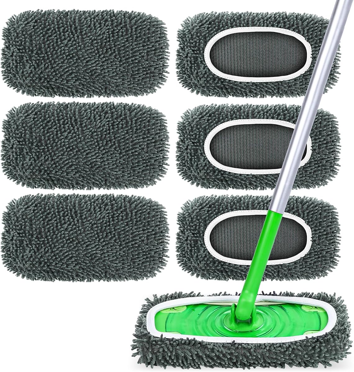 Paquete de 6 almohadillas de microfibra reutilizables compatibles con barredora Swiffer, paños de barrido secos y húmedos, repuesto de almohadillas húmedas lavables para limpieza de pisos de madera dura y múltiples superficies, color gris