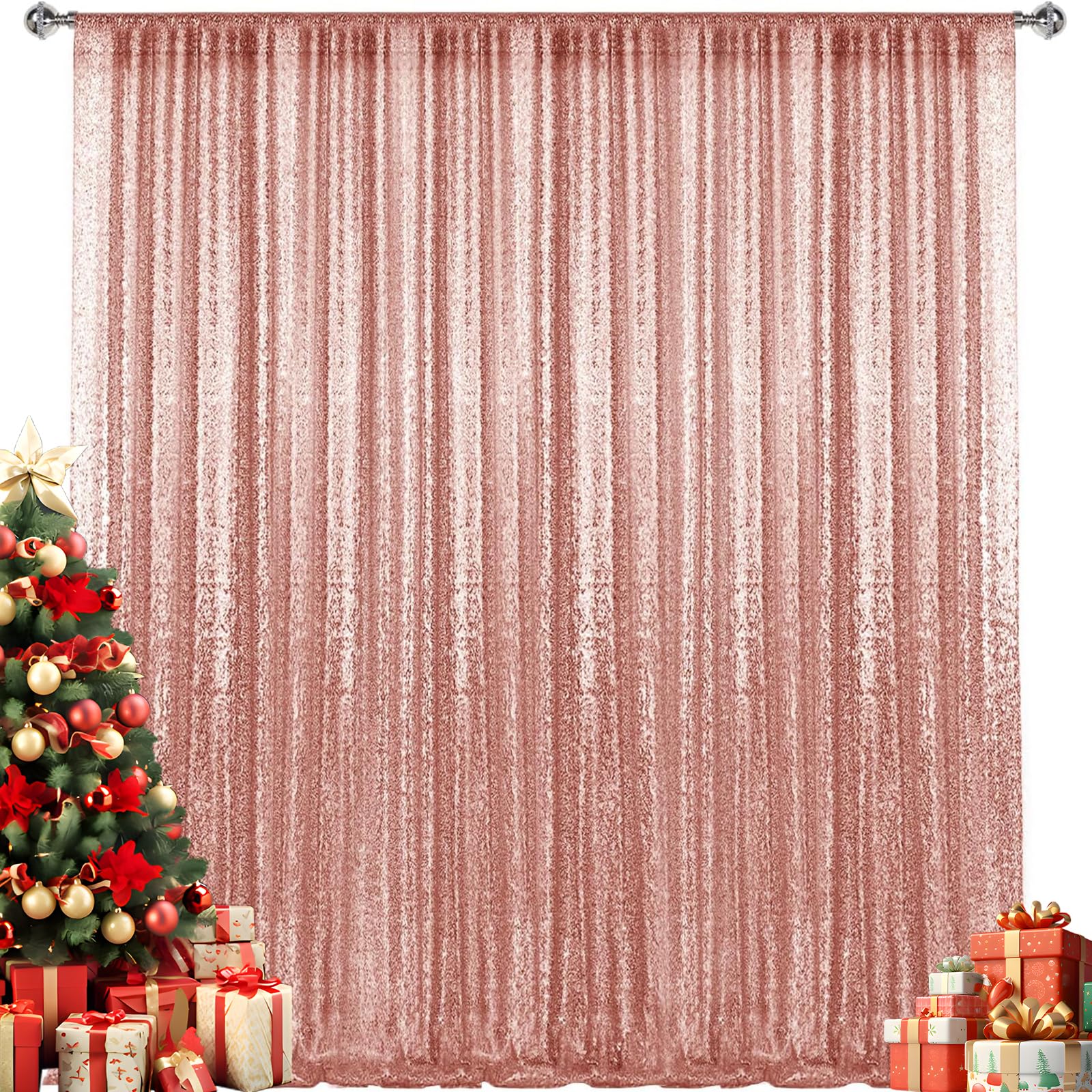 Cortina de telón de fondo de lentejuelas de oro rosa de 10 x 10 pies, fotografía telón de fondo cortinas de tela de fondo para decoración de bodas