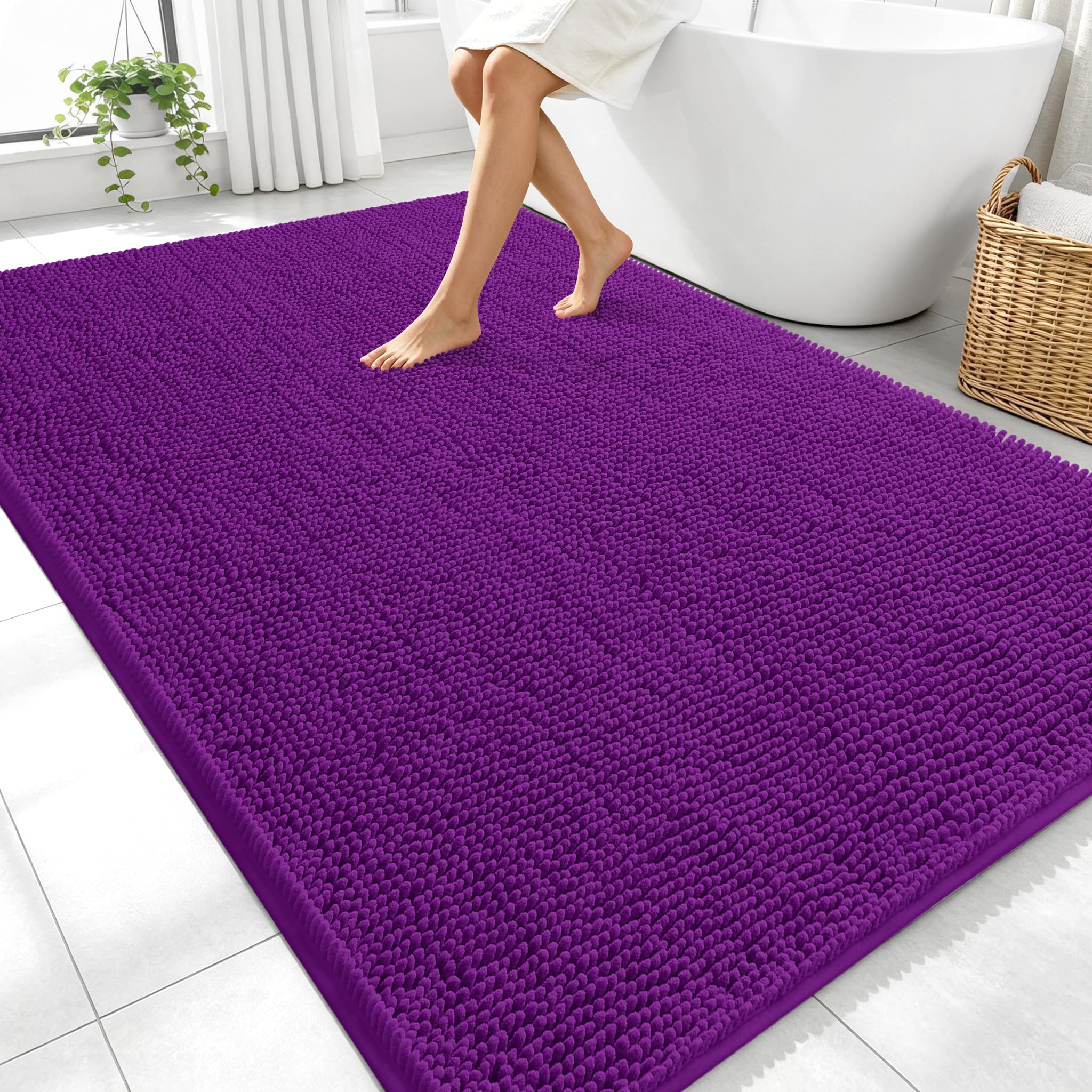 OLANLY Large Bathroom Rugs 70x46, Extra Soft Absorbent Chenille Bath Rugs | Purple, Quick-Drying Rubber Backing, Machine Washable Bath Mat for Bathroom Floor, Tub and Shower, Home Decor Accessories