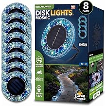 Bell+Howell 4 Pk Mosaic Solar Lights Outdoor LED Disk Pathway Lights for Landscape, Yard, Driveway, Patio, Walkway Path, Dusk to Dawn Sensors - Royal Blue