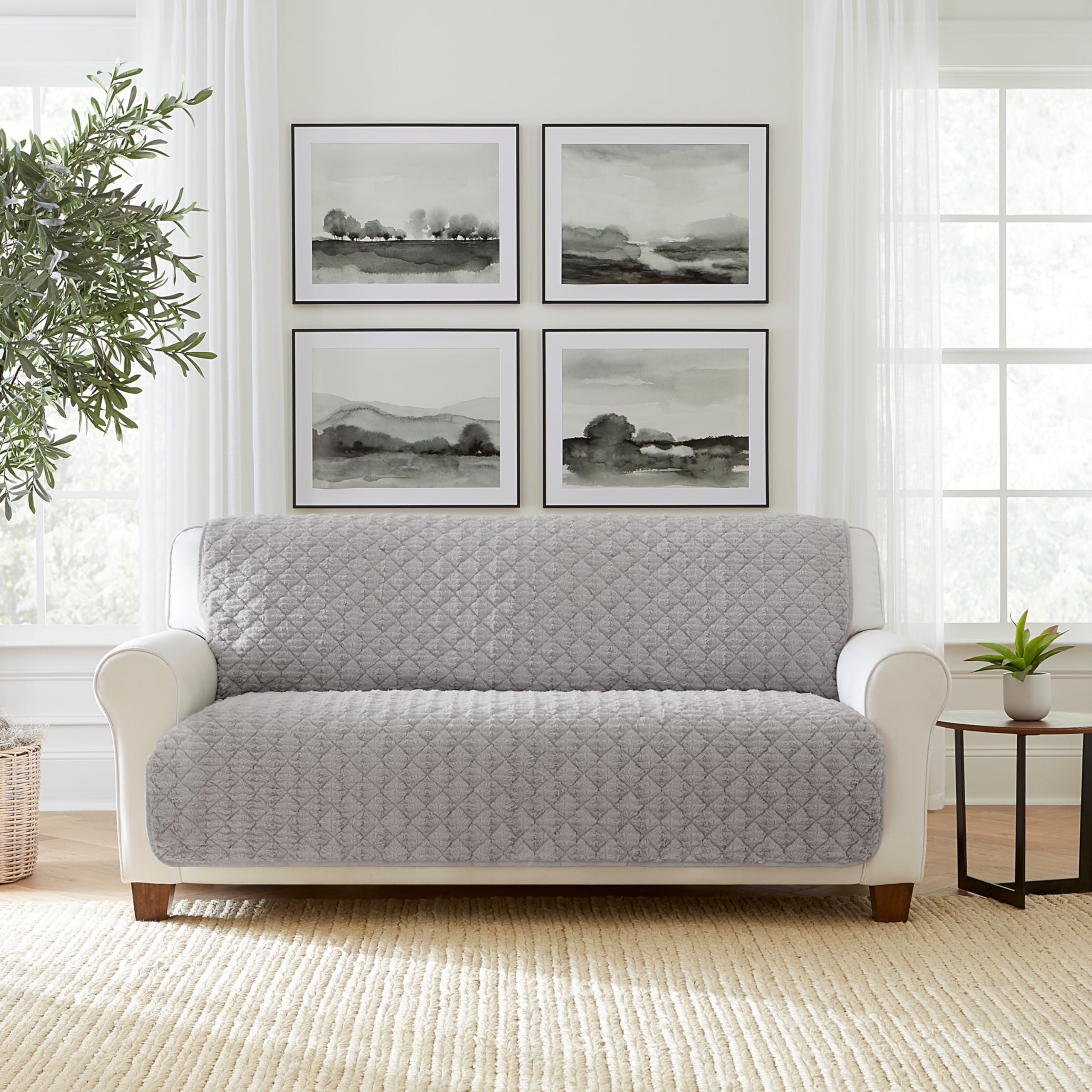 SureFitAlex Quilted Fur, Furniture Protector, Pet Multi-Use Throw, 68 in Long x 75 in Wide, Grey