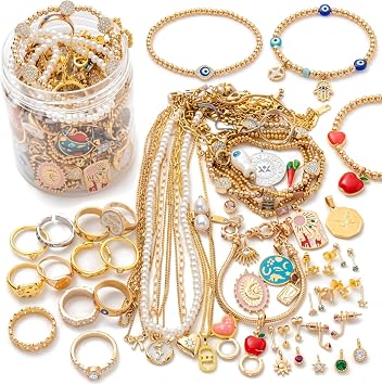 Mystery Jewelry Jar Gold - Vintage Jewelry Mystery Jar with Transparent Display Container for Women - Gold