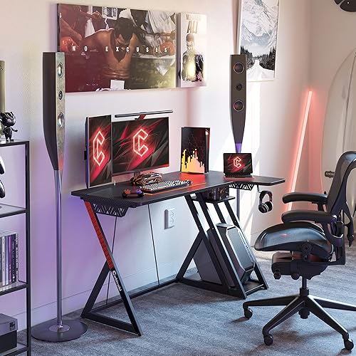 Miniatura 8 de CubiCubi Aurora - Escritorio para juegos con superficie de fibra de carbono, escritorio en forma de L de 40 pulgadas con estantes de almacenamiento,