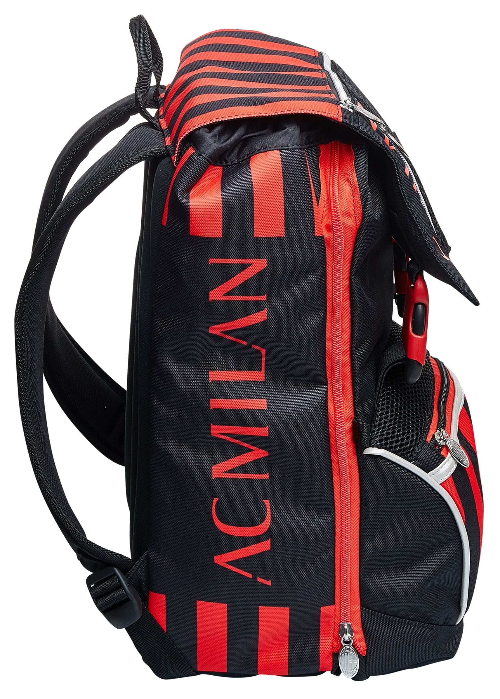 Seven Milan Zaino Doppio Scomparto Estensibile, Rosso e Nero, Squadra Calcio, Maxi Capienza, Schienale Preformato, Bambino, Tasche porta borraccia, Scuola Elementare
