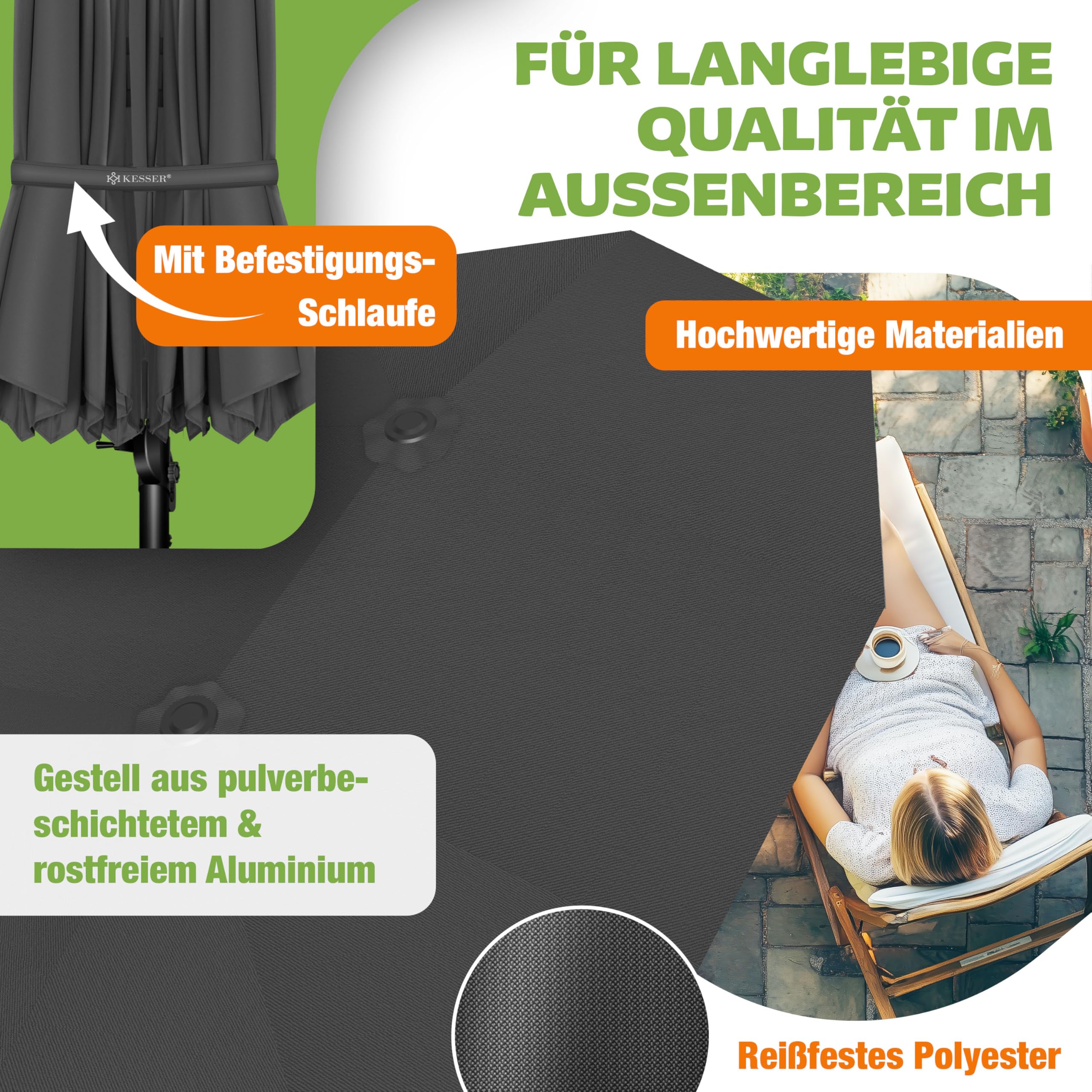 KESSER® Sonnenschirm Doppelsonnenschirm 4,6m x 2,7m | Ampelschirm Abdeckung & Windsicherung mit Kurbel & Ständer | Kurbelschirm Aluminium wasserabweisend | Neigbar Kippbar 360° Drehbar