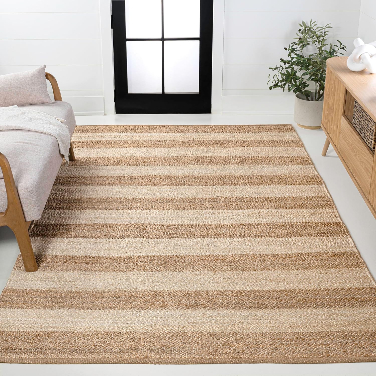 JONATHAN Y Jayden Woven Jute Stripe Natural/Bleach Indoor Area Rug, 3x5, Rustic, Farmhouse, Traditional, Lodge, Easy-Cleaning for Living Room, Bedroom, Kitchen, Non-Shedding (NRF202C-3)