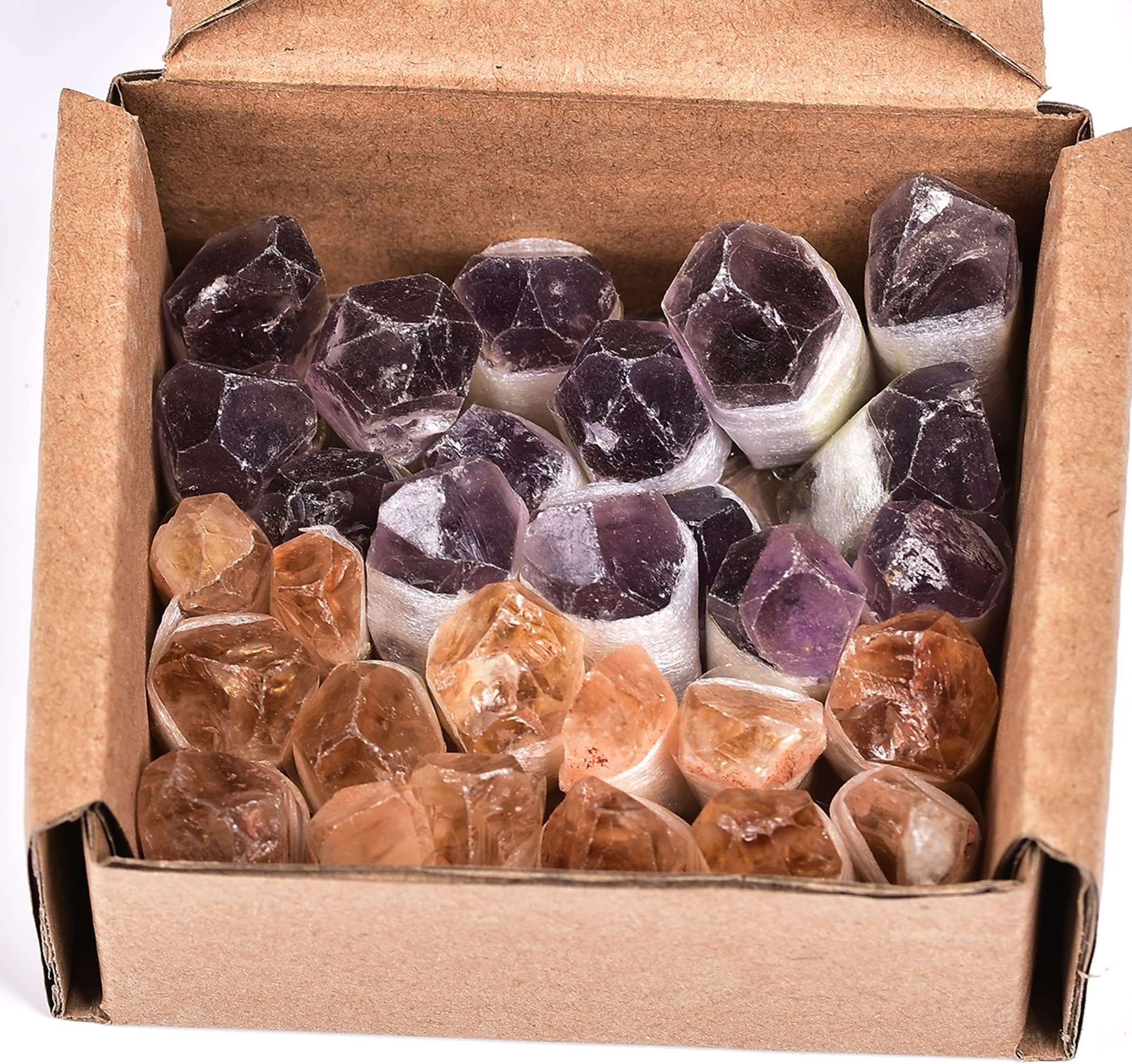 JIC Gem24-30Pcs 0.4-0.5 Lbs Rough Natural Citrine Crystal and Amethyst Crystal Point Bulk,Raw Citrine Amethyst Crystals Healing Stones,Raw Ctrine and Amethyst Crystal Chips Bulk