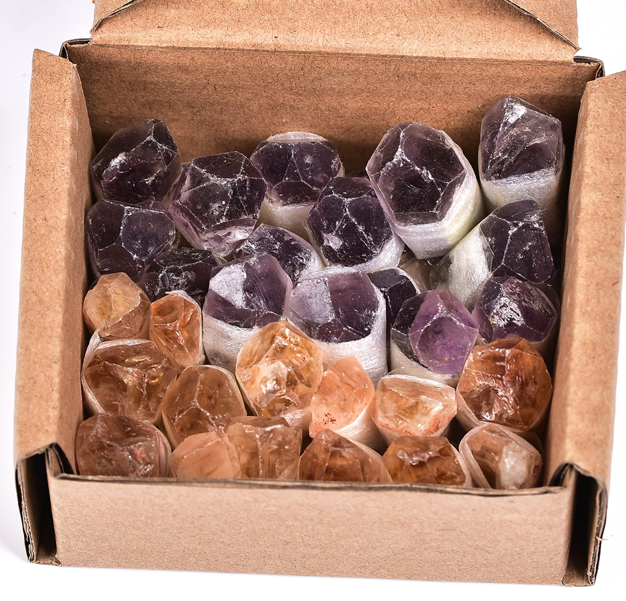 JIC Gem24-30Pcs 0.4-0.5 Lbs Rough Natural Citrine Crystal and Amethyst Crystal Point Bulk,Raw Citrine Amethyst Crystals Healing Stones,Raw Ctrine and Amethyst Crystal Chips Bulk