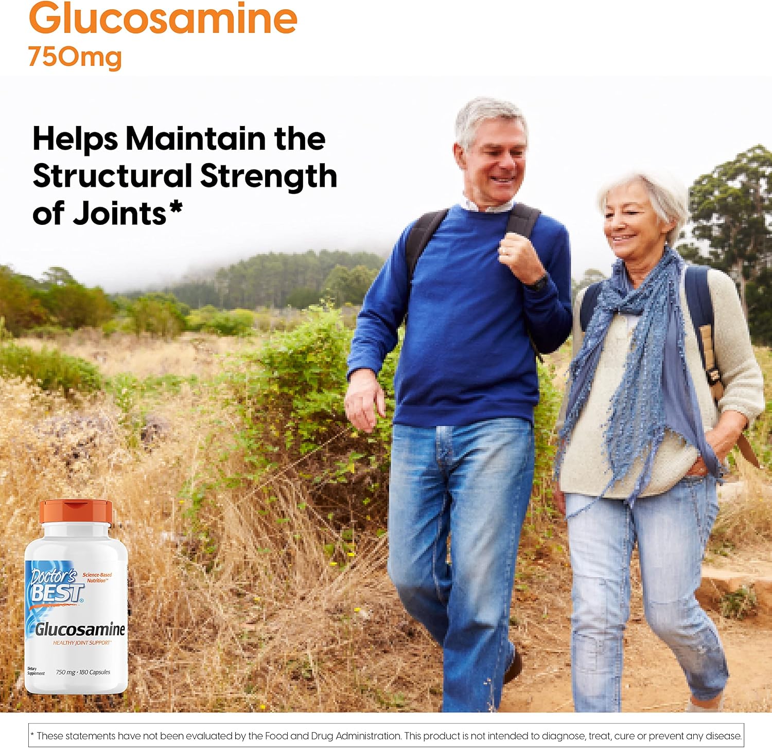 Doctor's Best Glucosamine, Non-GMO, Gluten & Soy Free, Joint Support, 750 mg, 180 Count