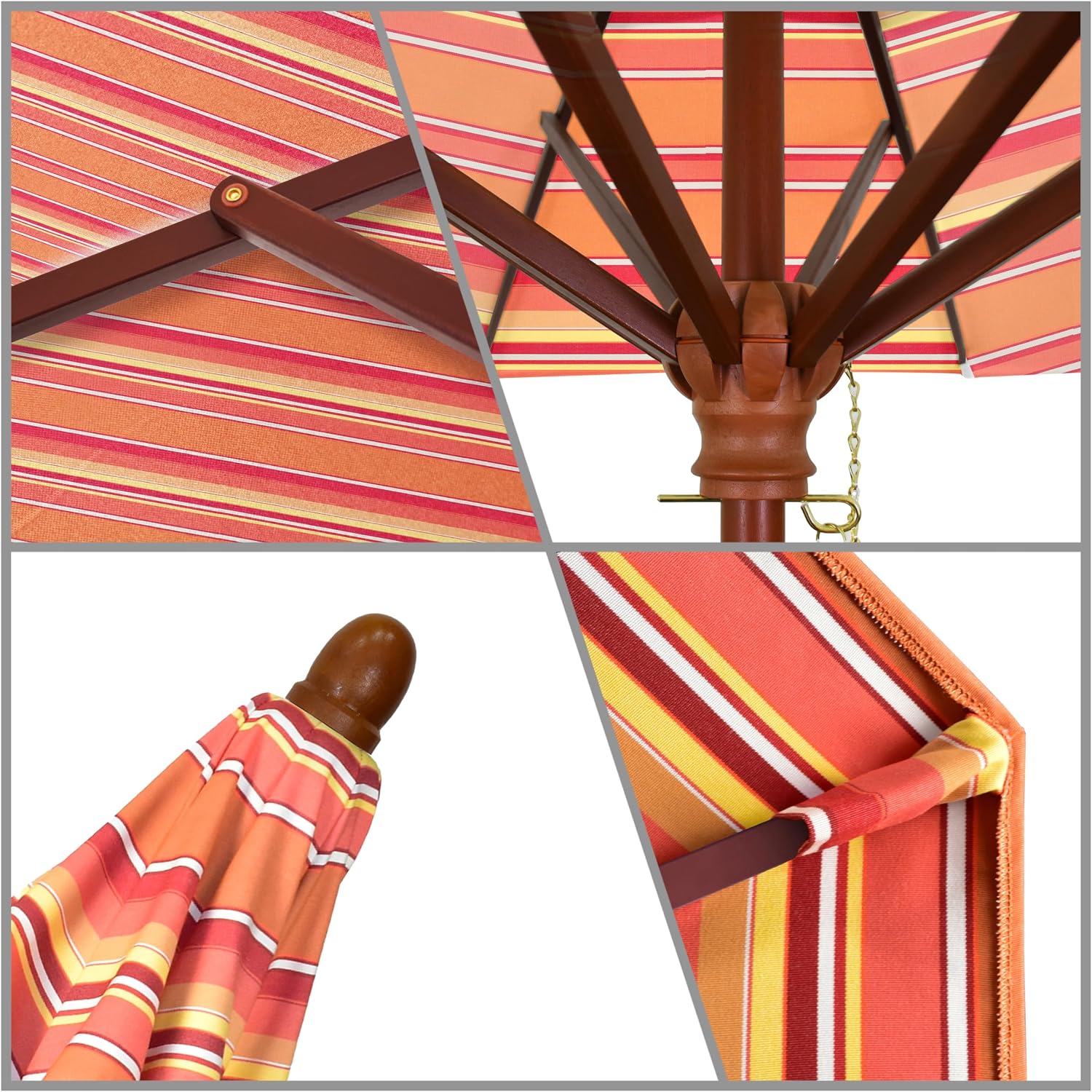California Umbrella 7.5' Rd. Wooden Market Umbrella, Push Open Pin Stop