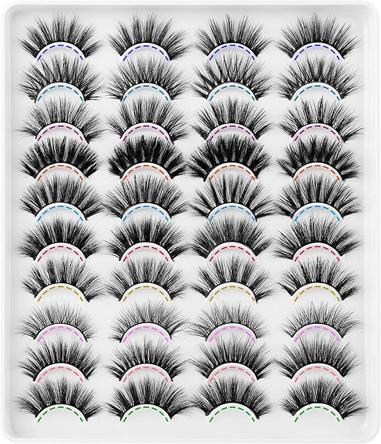 JIMIRE 20 Pairs False Eyelashes 10 Styles Lashes Variety Pack Fluffy Wispy Round Volume Lashes Faux Mink Cat Eye Lashes