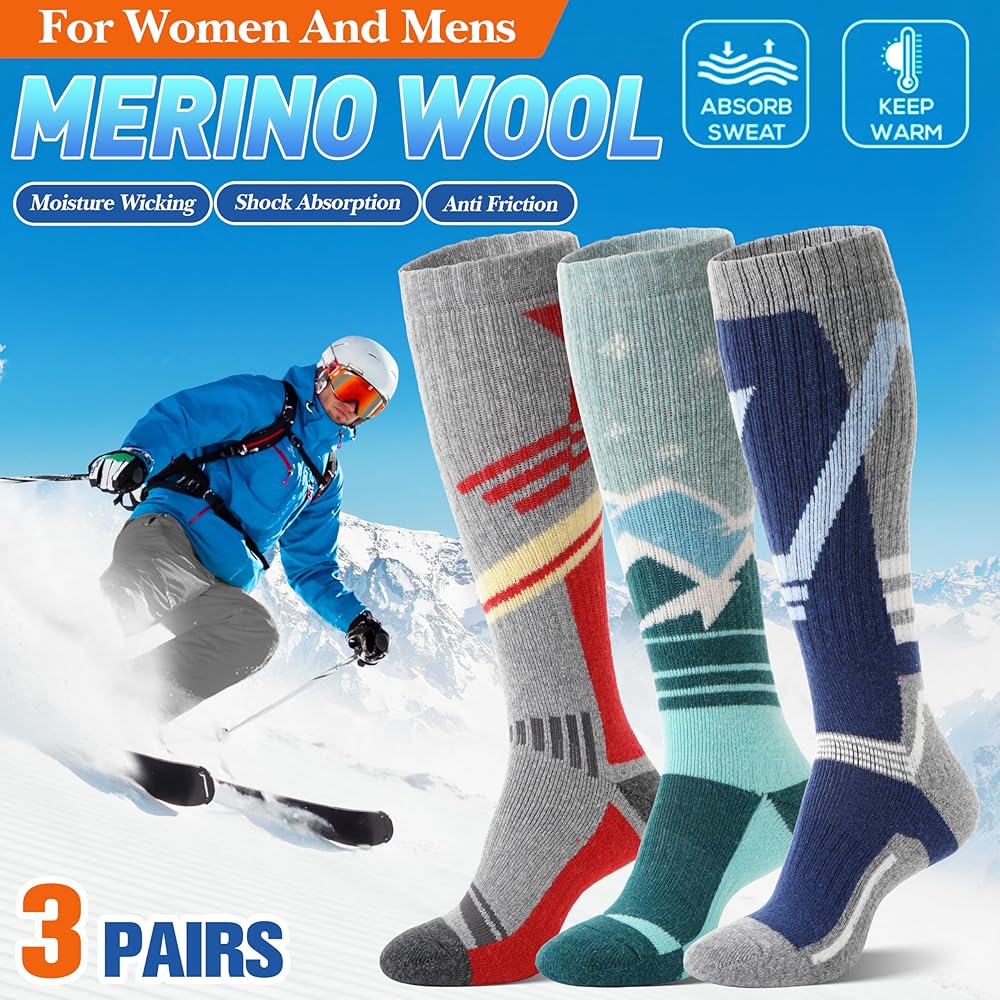 Chaussettes De Ski Chaudes En Laine Mérinos Pour Homme - Ski