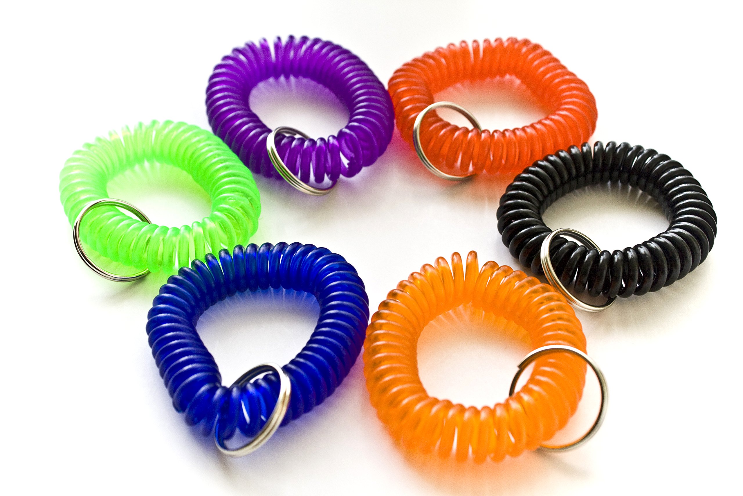 ONDEPOT 100pcs Colorful Soft Spring Spiral Coil Elastic Wrist Band Key Ring