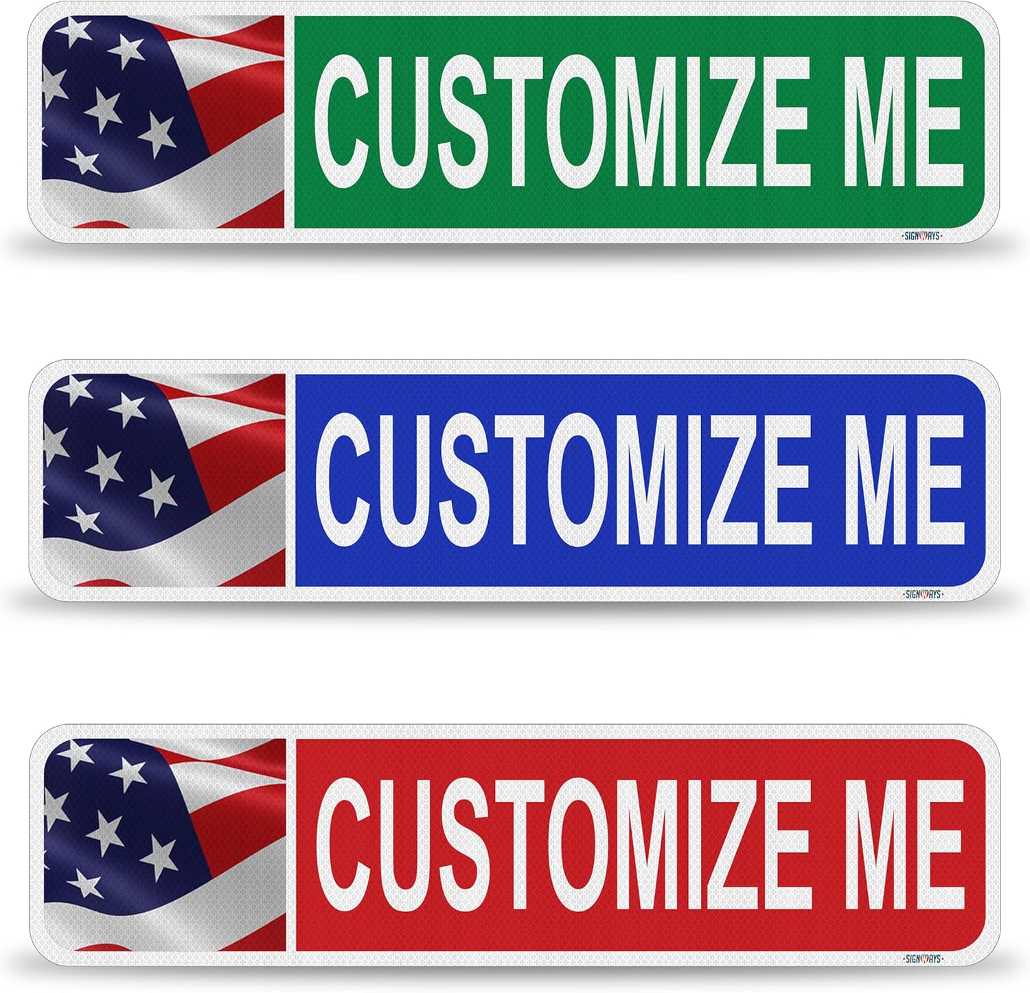 Street Signs Customized USA Flag | Custom Street Road Signs | Design Your Personalized Street Sign w Color, Symbol, Font, Words, Single or Double Sided | Heavy-Duty Aluminum 24x6” | Made in USA