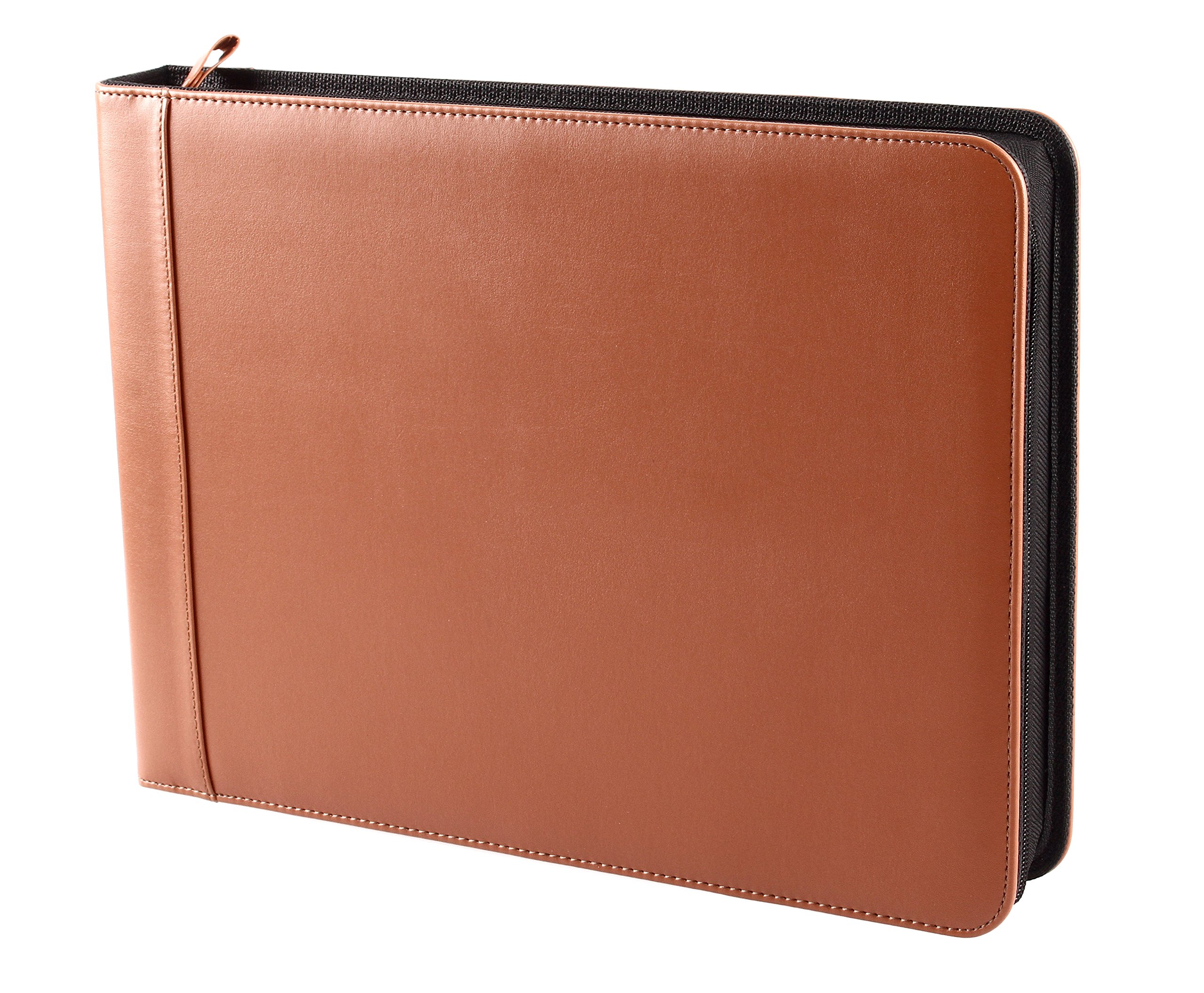 Carpeta de cheques de negocios de 7 anillos para cheques de 3 en adelante, funda de piel sintética con cremallera (marrón claro)
