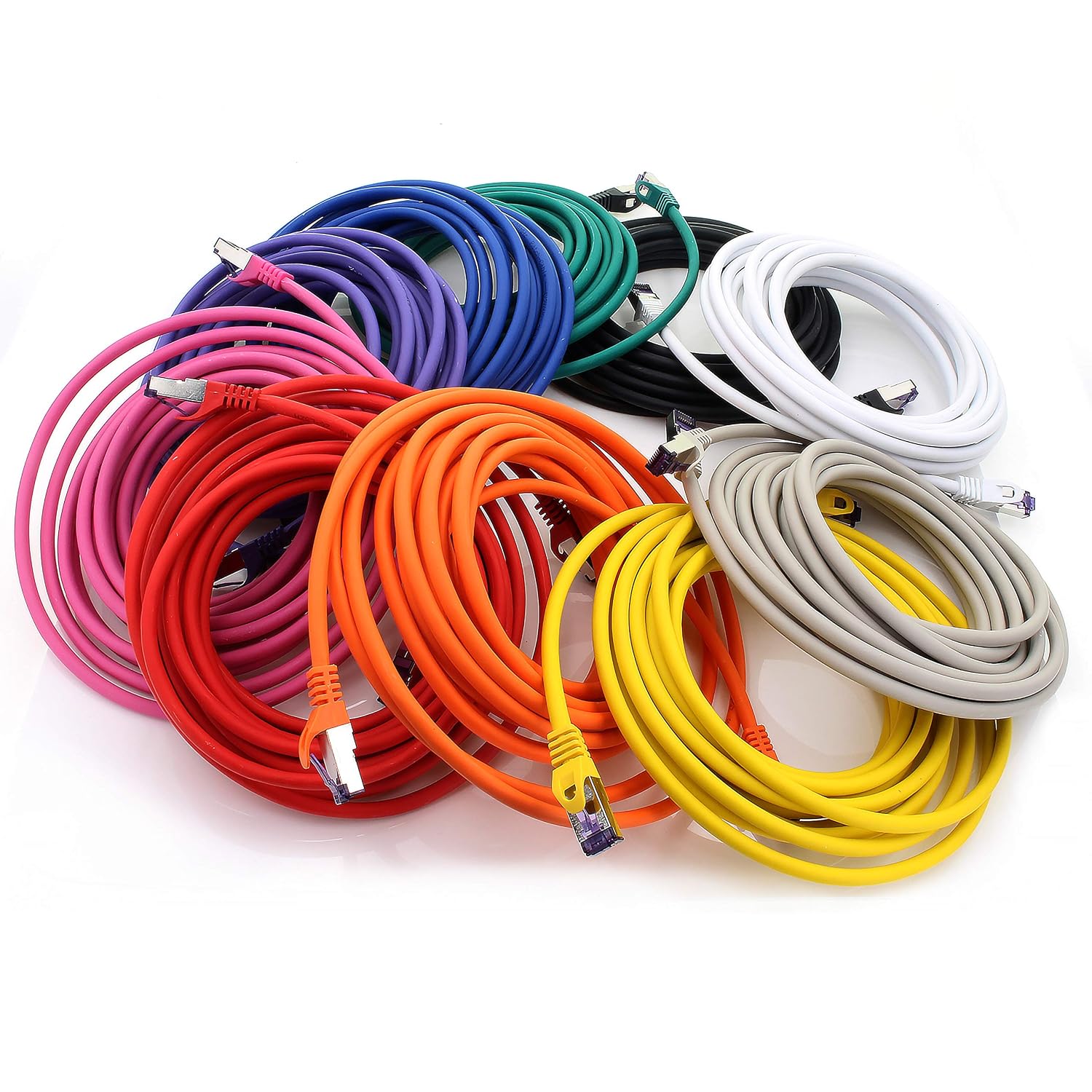 1aTTack.de Cat.7 LAN ethernet Cable 0,5m - 10 Colors Set - Cat7 LAN Network 10GBASE-T - 10000 Mbps (Sftp Pimf) Double Shielded patchcable RJ45 Plug Cat.6a
