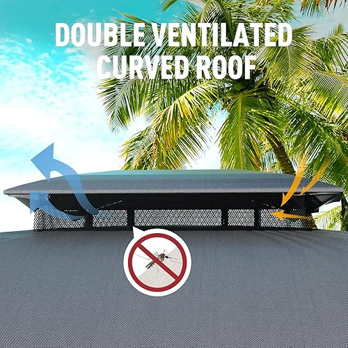 Miniatura 3 de MOWOX POWER Gazebo de 10 x 12 pies con mosquitera, toldo de ventilación doble para exteriores, glorieta exterior para patio, jardín, césped, patio