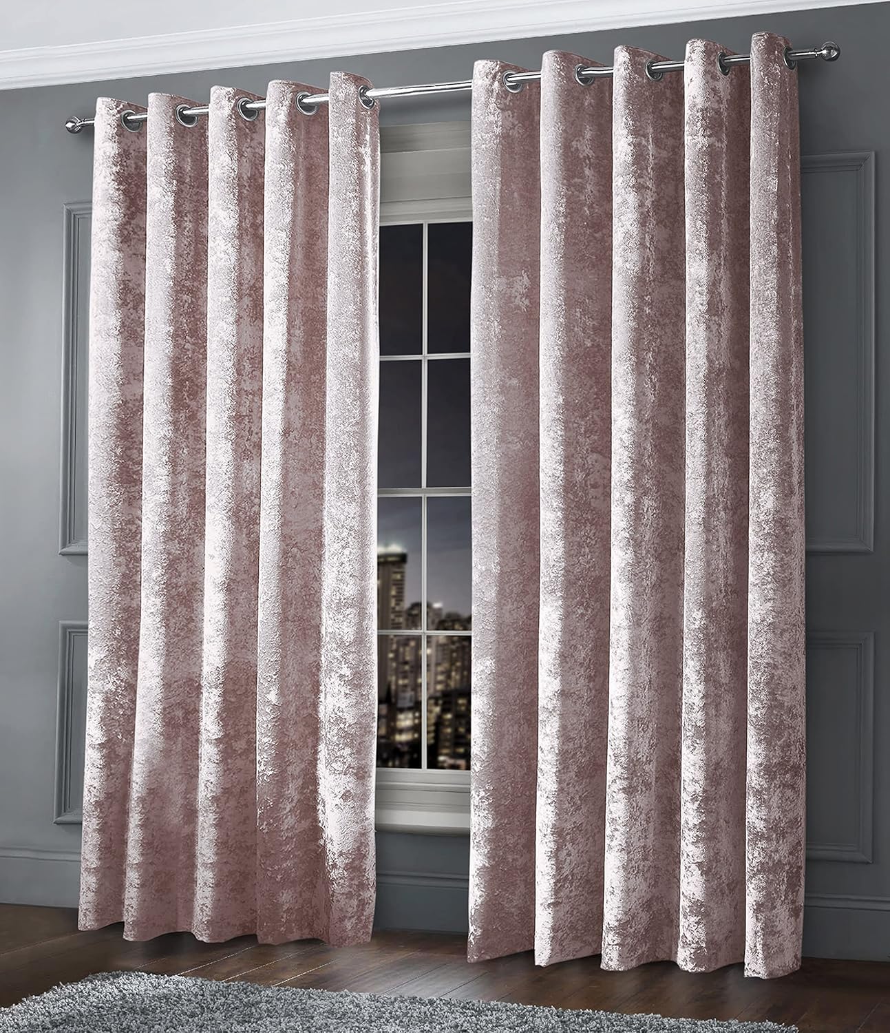 Intimates Luxury Thermal Crushed Velvet Ringtop Pair of Curtains (Blush