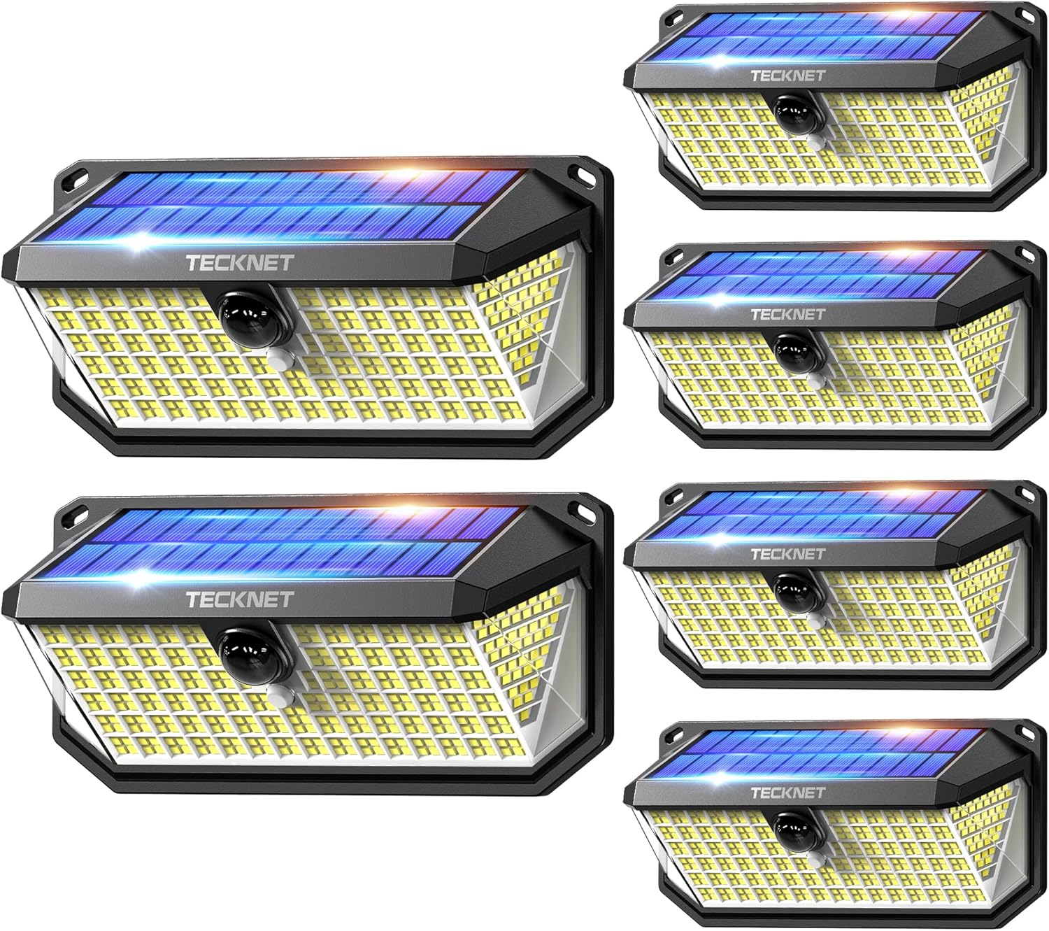 TECKNET 461 LED Solar Powered Outdoor Lights, 270° Angle & 3 Lighting Modes Motion Sensor Light Outdoor, Security Solar Lights Waterproof for Fence Front Door Yard Deck Garden Garage House - 6 Pack 6 Pack - Cool White
