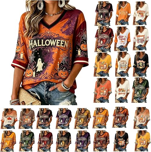 Halloween Shirts for Women Funny Fall Spooky Pumpkin Shirts