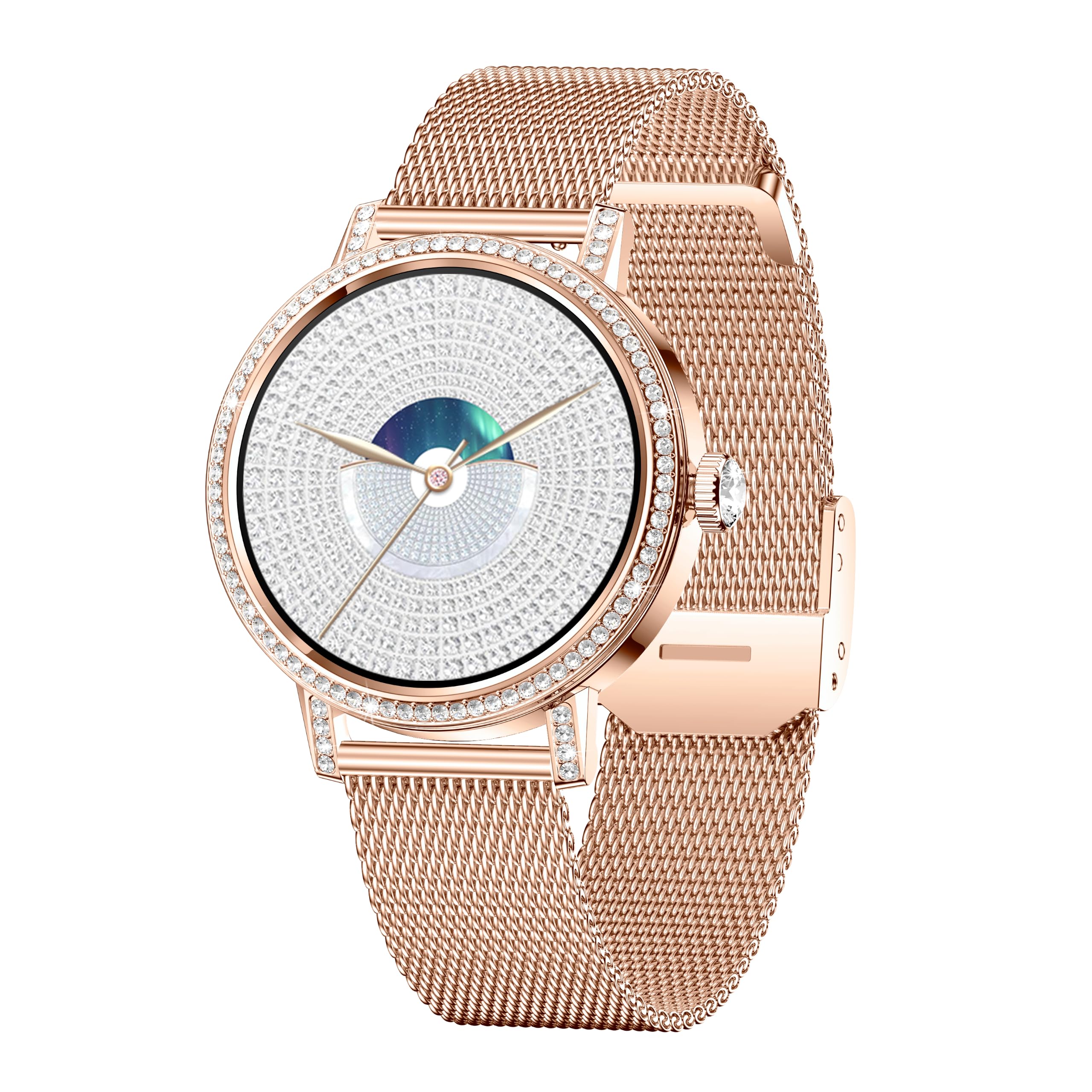 Smartwatch Damski Diamond 1,27" z Rozmowami Bluetooth, Monitorowaniem Zdrowia, Snu i Cyklem Menstruacyjnym, 21 Trybów Sportowych, IP67, Sterowaniem Muzyką, dla iOS Android，Różowy-Silikon