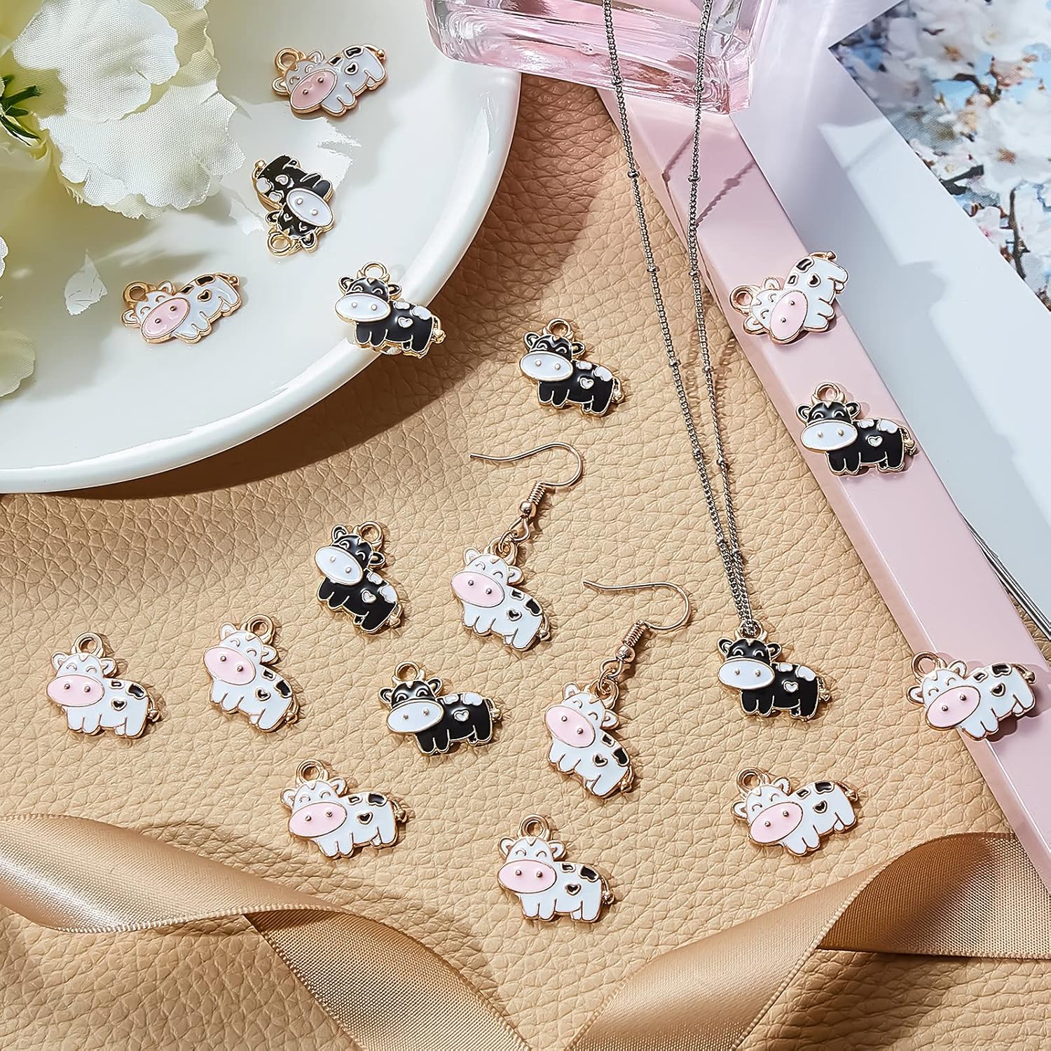 Hicarer 60 Pieces Cow Charms Colorful Animal Metal DIY Cute Enamel Pendants Cow Alloy Charms for Earring Necklace Bracelet Key Chain Jewelry Crafts, Including Black and White Styles - Image 4