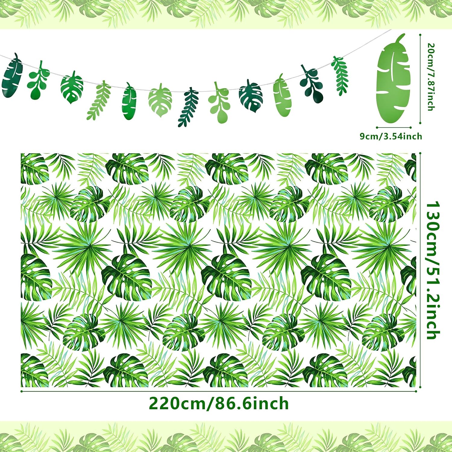 Tatuo 2 Pcs Palm Leaf Table Covers and 2 Pcs Hawaii Green Leaves Banners image 2