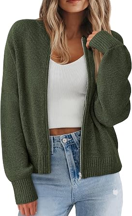 NALANISA Womens Chunky Cardigan Sweaters Spring Open Front Long Sleeve Ribbed Knit Zipper Short Cardigans Outerwear Coats