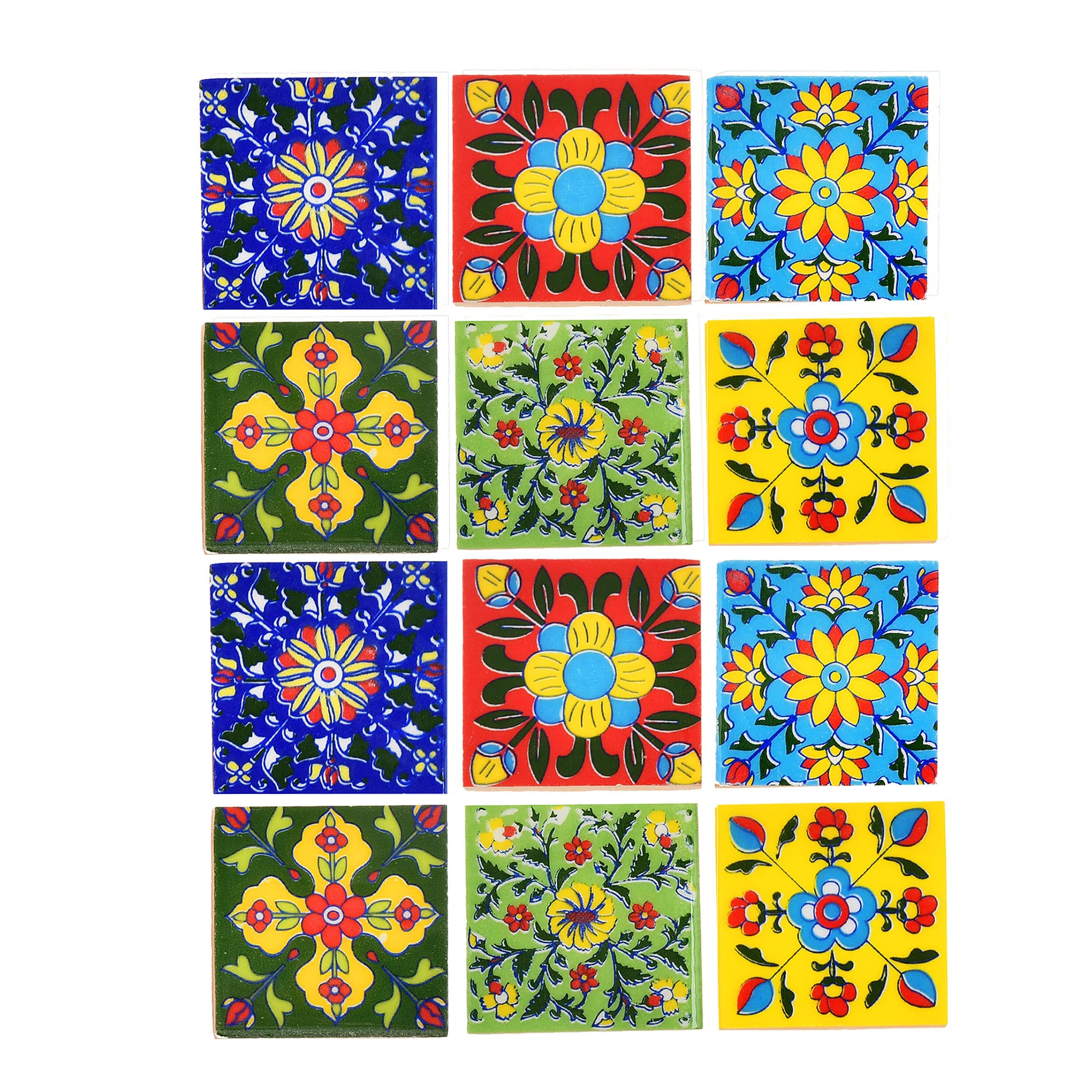 ARTOOK DECORArtook Decor Blue Pottery Home Decorative Ceramic Tiles Backsplash Wall Tiles Mural Panel Kitchen Washroom Mosaic Tiles Mexican Tiles (2x2-inches Set of 12, Multi)