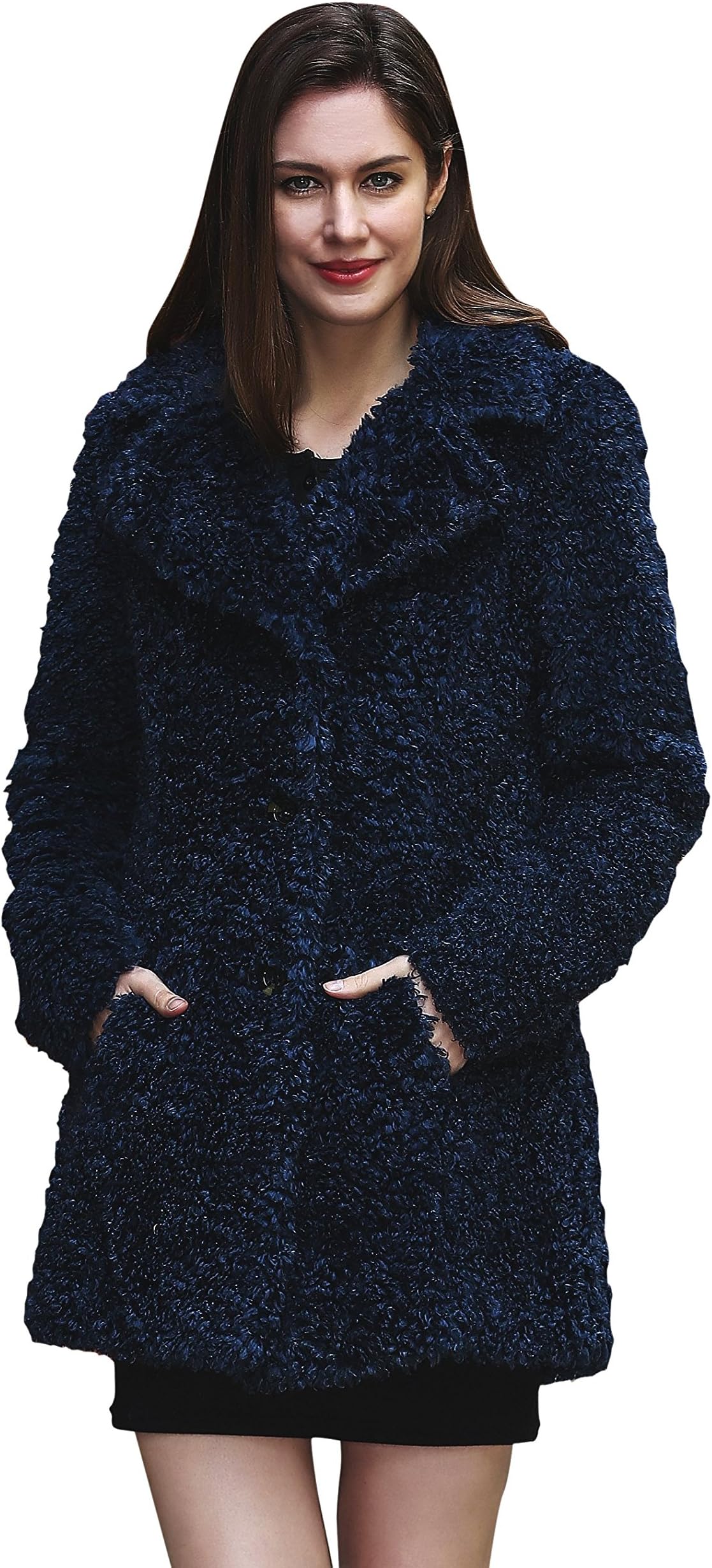 Adelaqueen Women's Winter Lightweight Jacket Shaggy Faux Fur Coat Velvety Soft