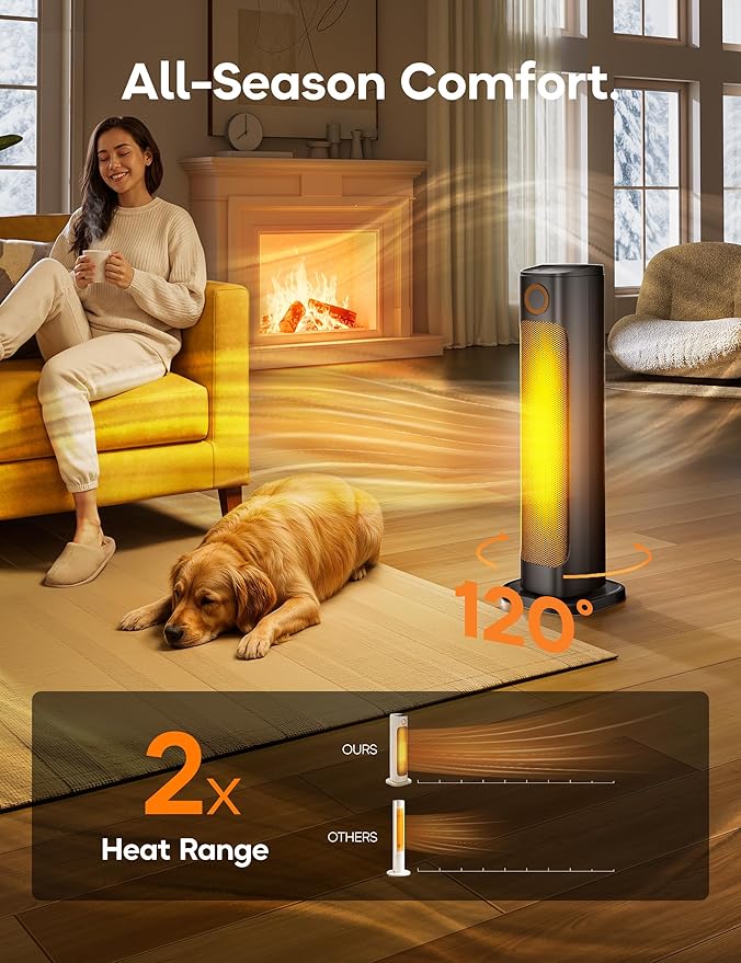 Calefactor Eléctrico Portátil Torre 1500W con Ventilador y Control Remoto miniatura 4