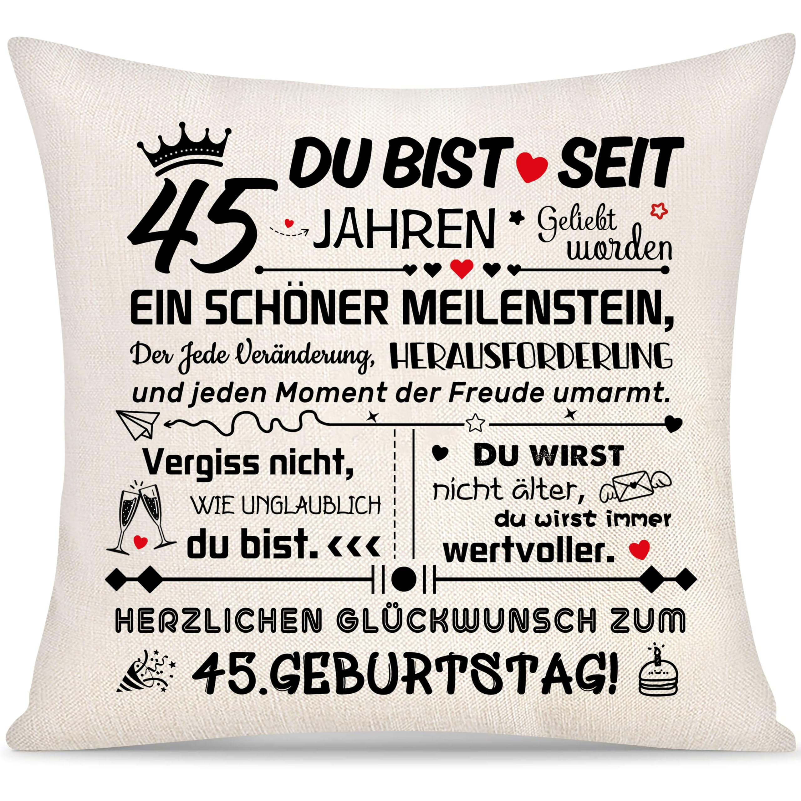 45 Jahre Geburtstag Kissenbezug Geschenk für Frauen Männer Inspirierend Geschenke zum 45. Geburtstag Kissenbezüge für Mama Papa Tochter Sohn Tante Onkel Schwester Nichte Freund Ehefrau Freundin (45)