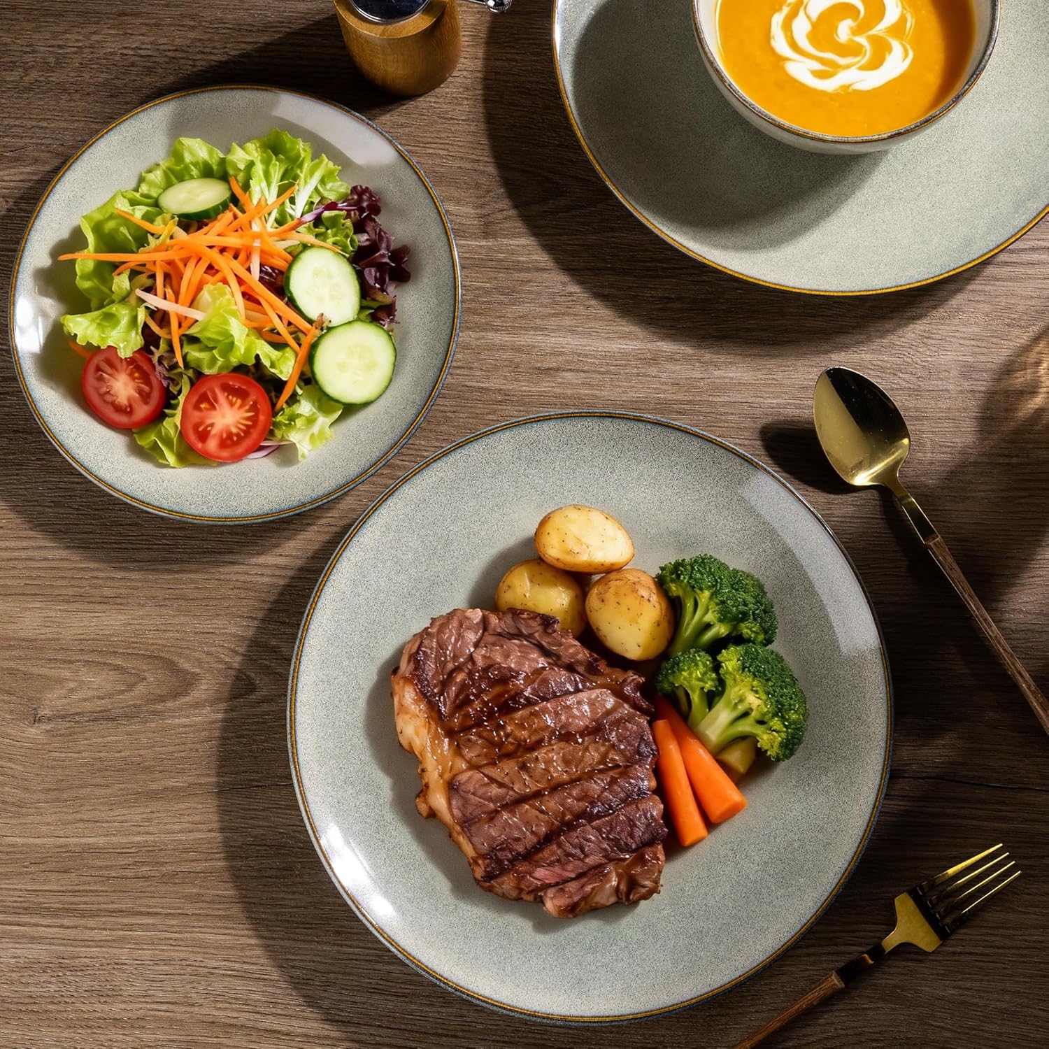 AmorArc Ceramic Dinnerware Sets for 4, 12 Pieces Handpainted Stoneware Plates and Bowls Set, Scratch Resistant Dishes Set, Dishwasher & Microwave Safe, Reactive Color