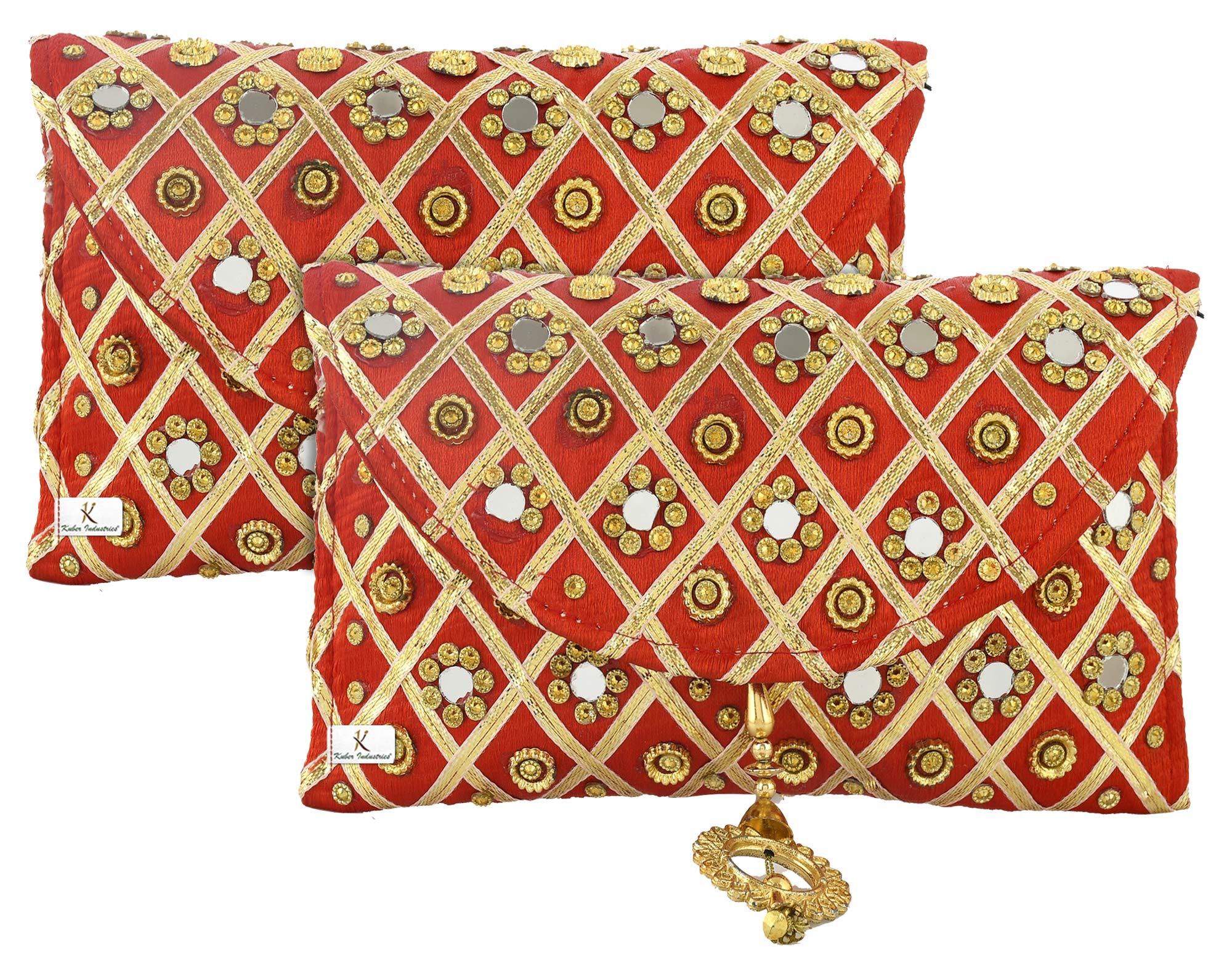 Kuber Industries 2 Pieces Silk Traditional Mirror Work Envelope Clutch Bag Purse Handbag for Bridal, Casual, Party, Wedding (Red)-KUBMART11450, Standard (B08R1DH67K) Amazon Price History, Amazon Price Tracker