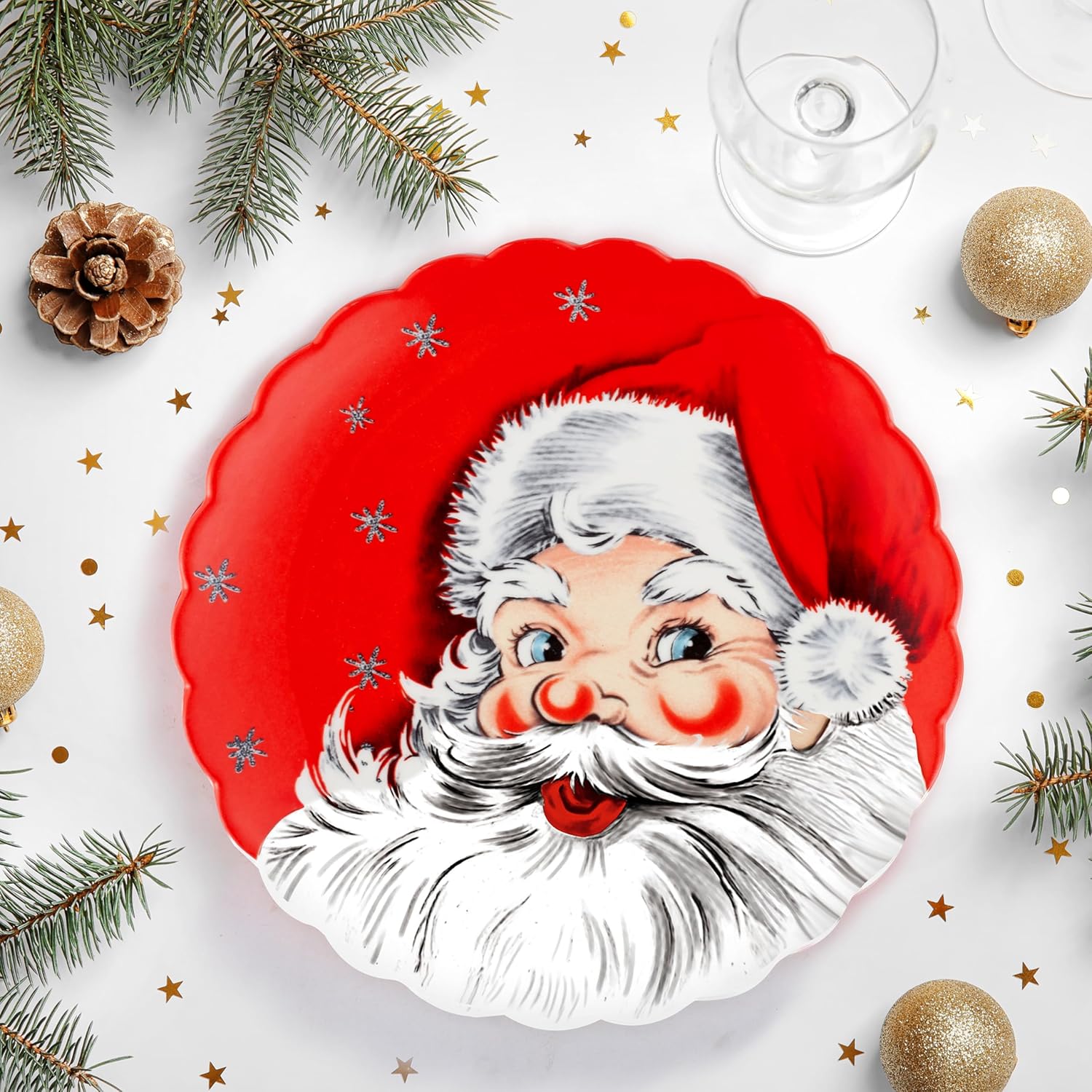 Mr. Christmas Vintage Christmas Dessert Plates Dinnerware, 8 Inch, Set of 4, Holiday Characters